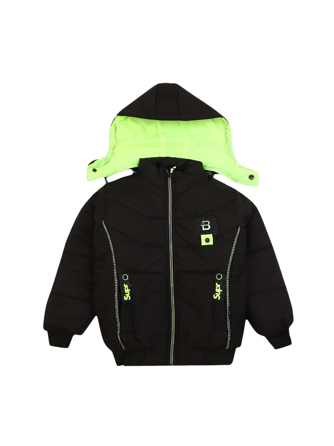 V-Mart Boys Black Hooded Lightweight Bomber Jacket