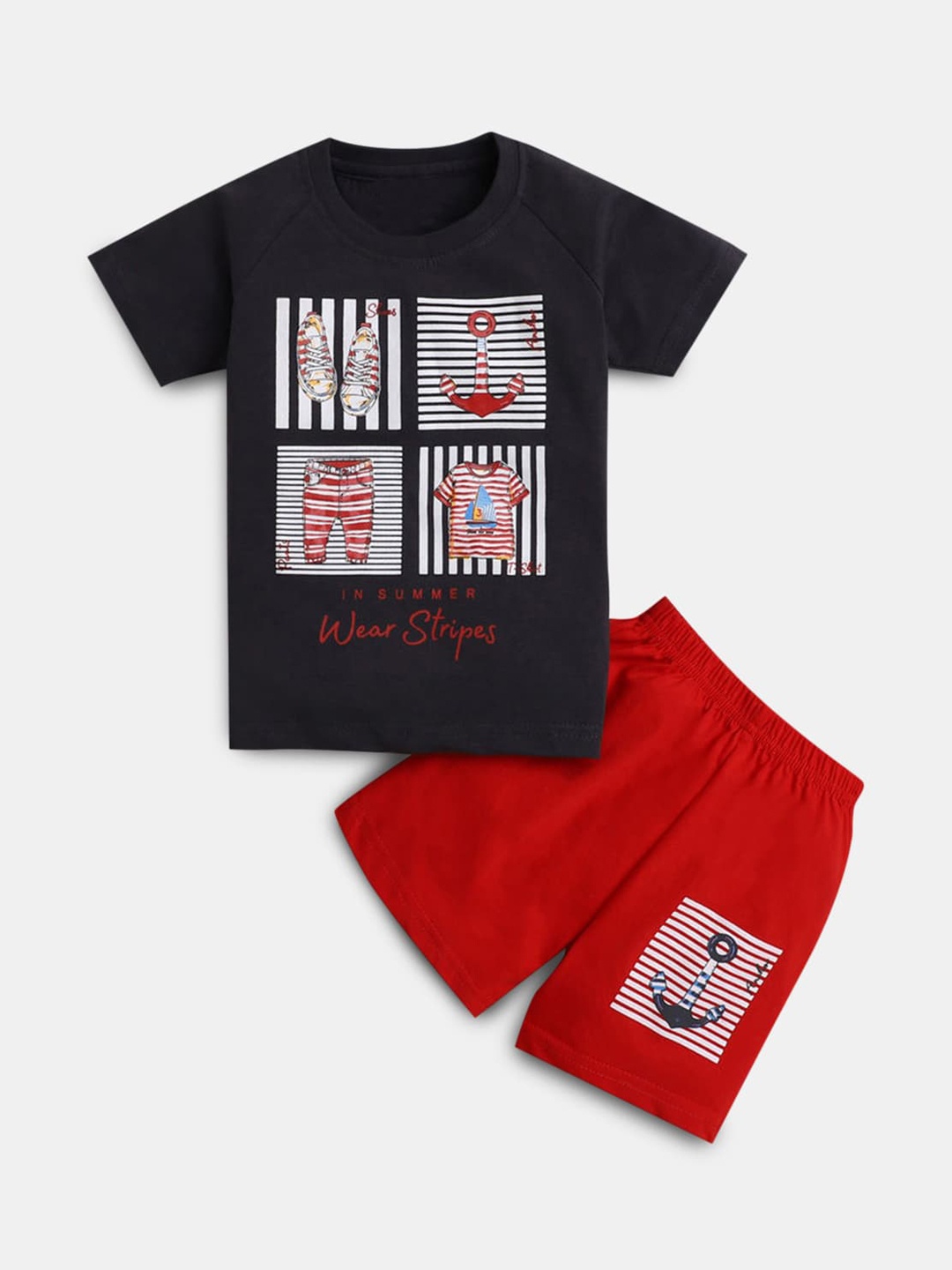 Hopscotch Boys Black & Red Printed Clothing Set