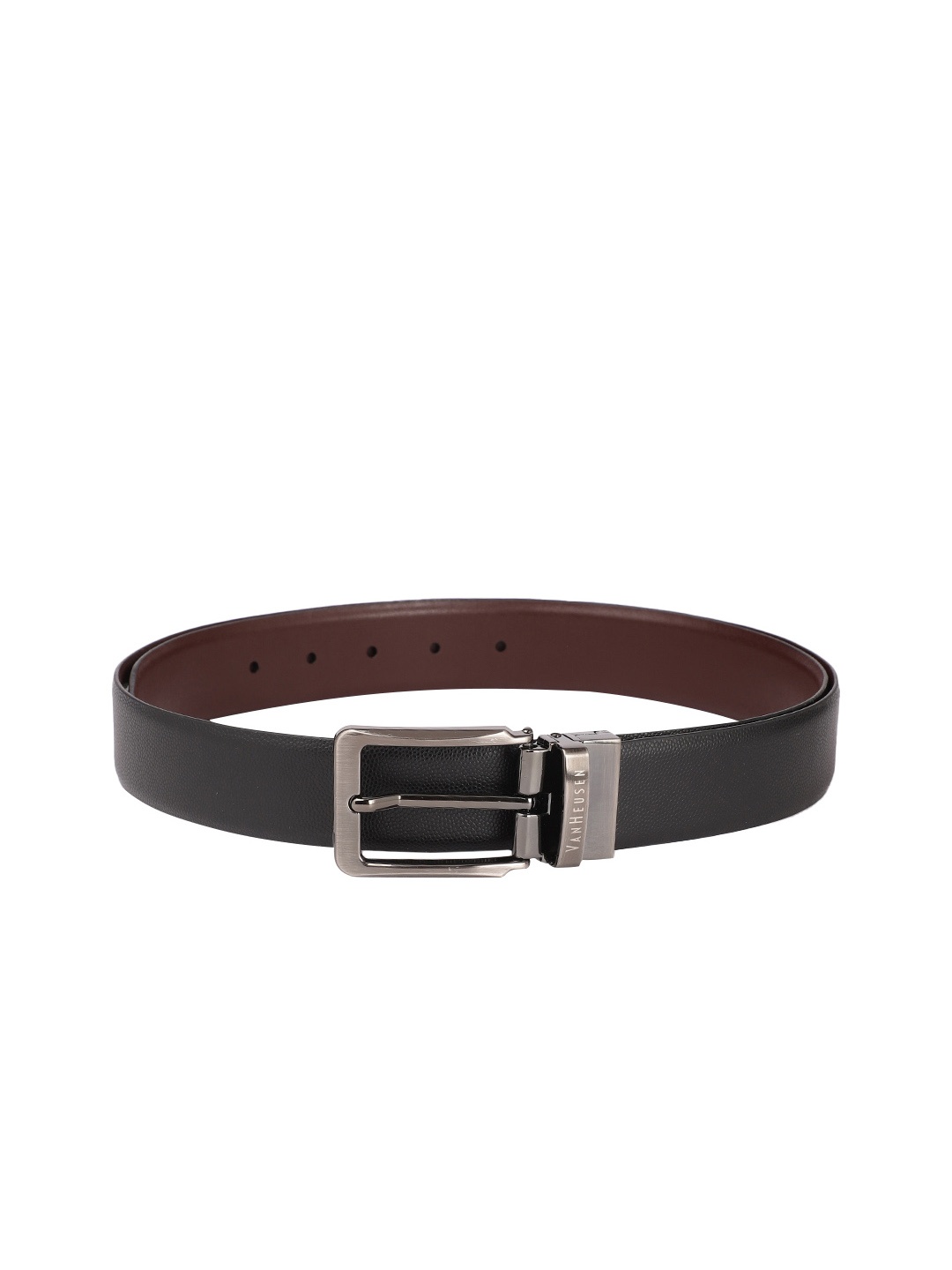 Van Heusen Men Black Textured Leather Reversible Formal Belt