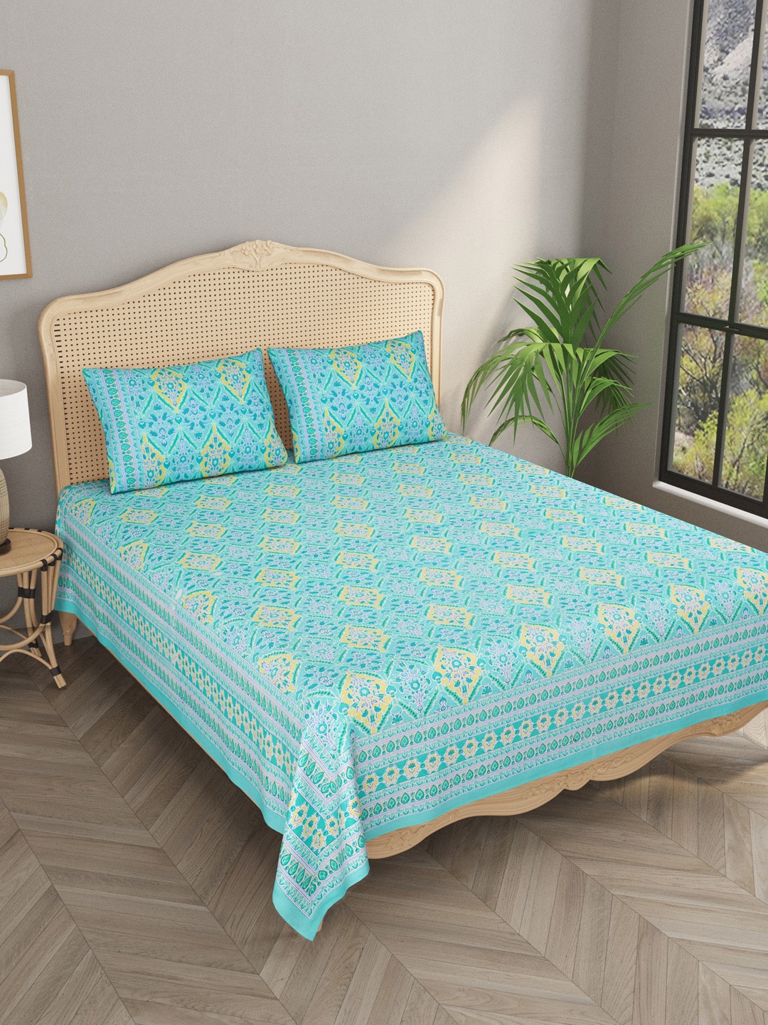 Gulaab Jaipur Yellow & Blue Graphic 600 TC King Bedsheet with 2 Pillow Covers
Gulaab Jaipur Yellow & Blue Graphic 600 TC King Bedsheet with 2 Pillow Covers