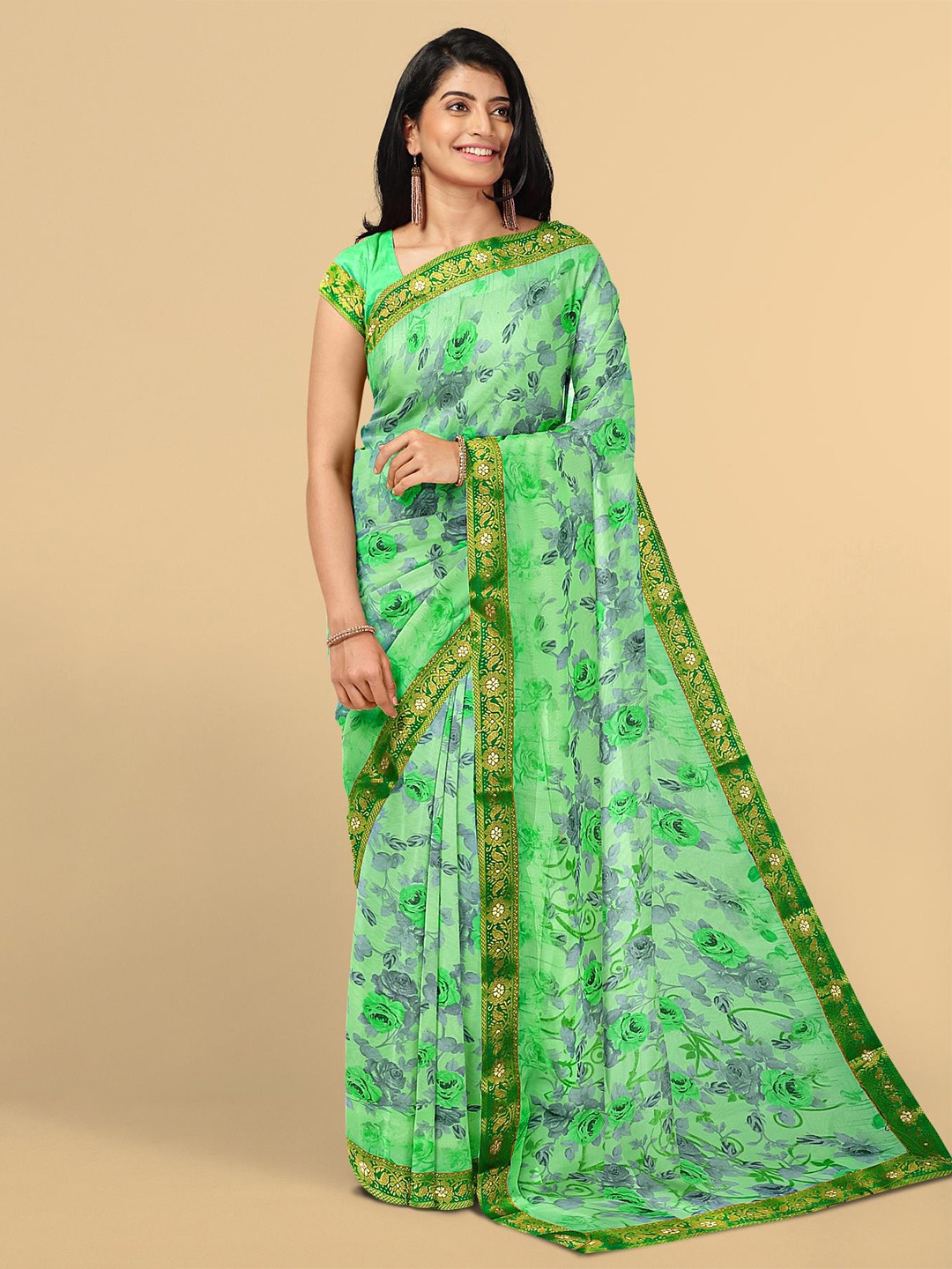 Kalamandir Green Printed Floral Saree