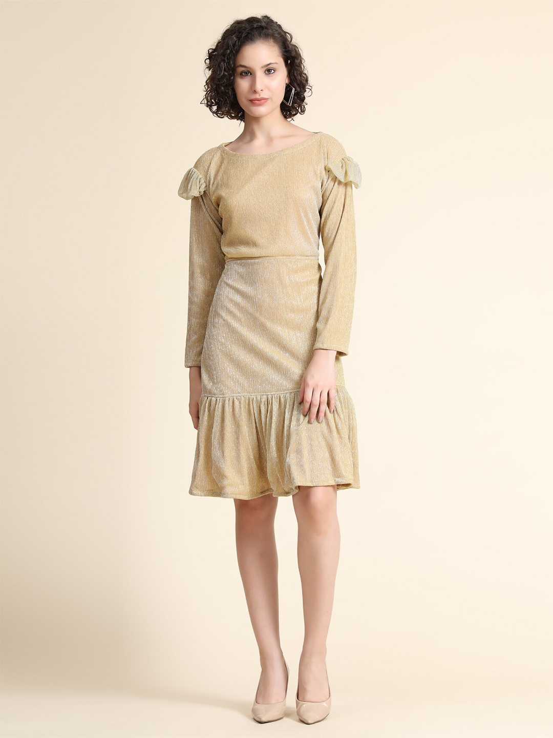 WESTHOOD Beige Solid Sheath Dress