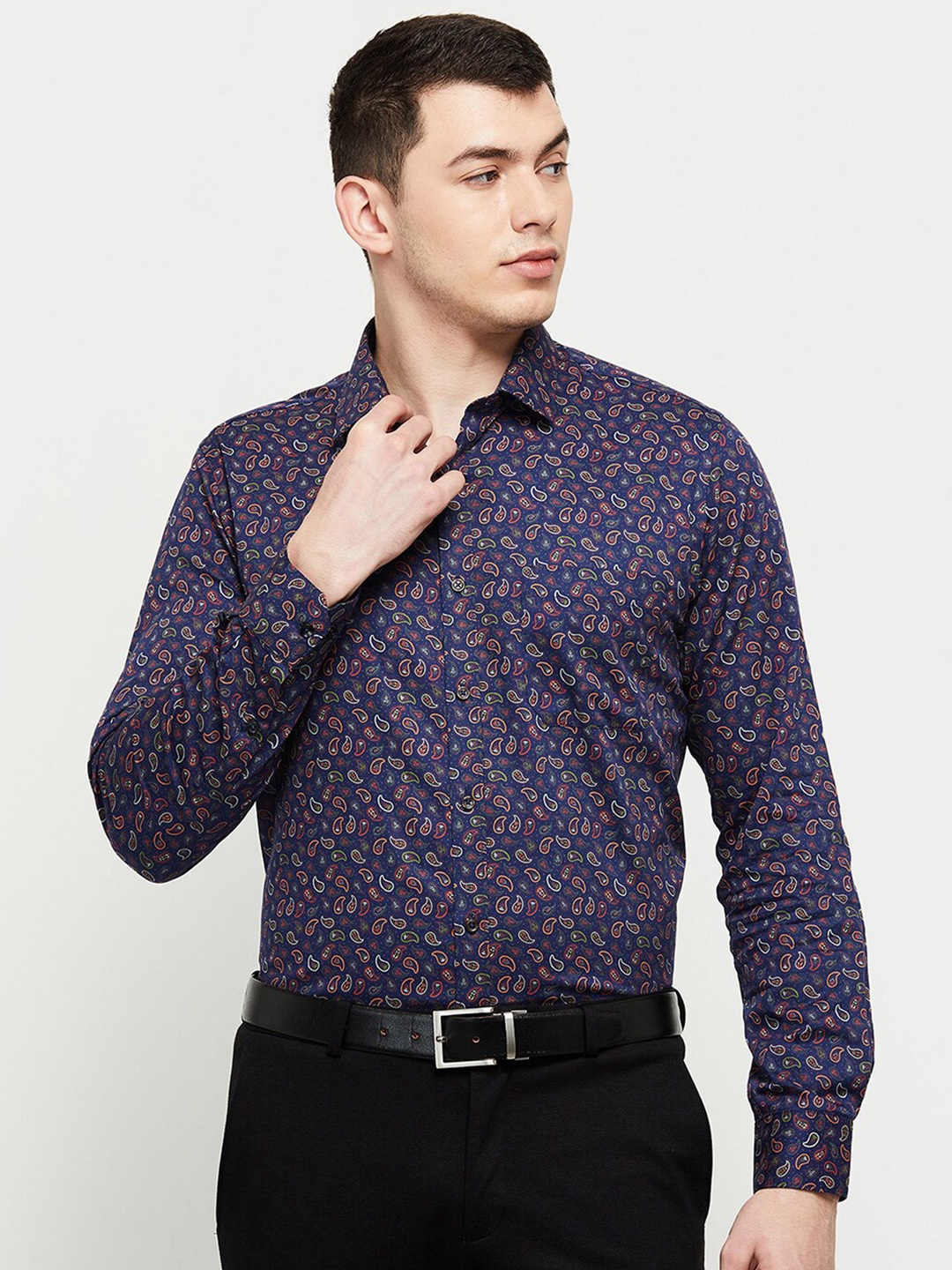 max Men Blue Floral Printed Formal Shirt