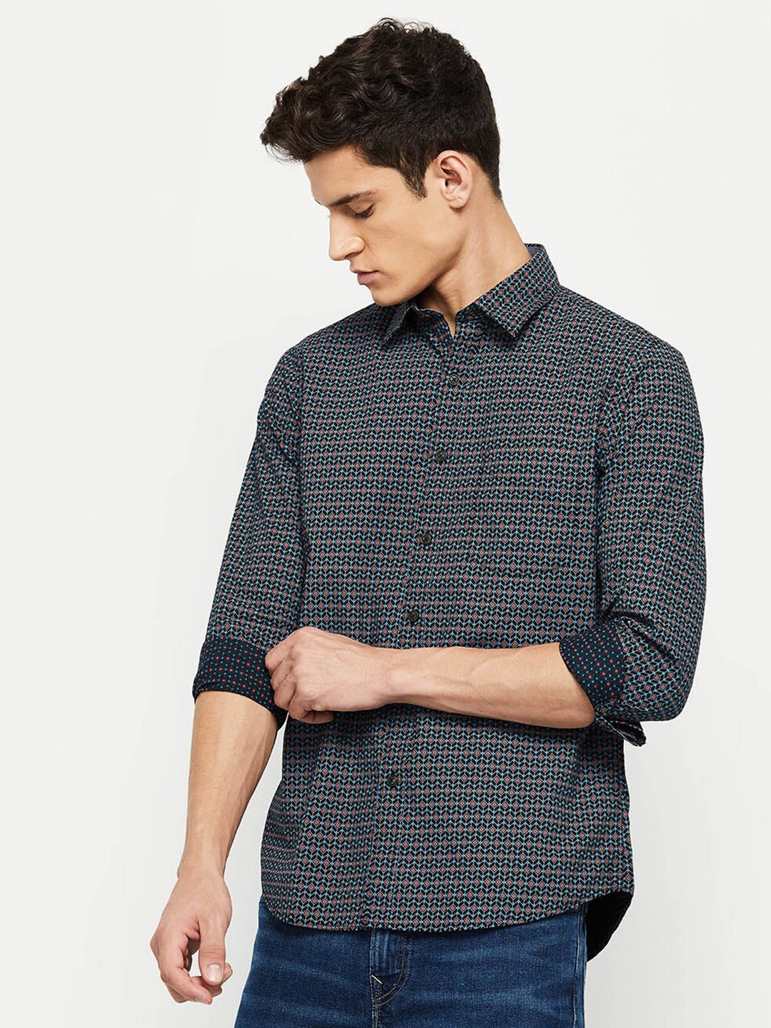 max Men Blue Printed Casual Shirt