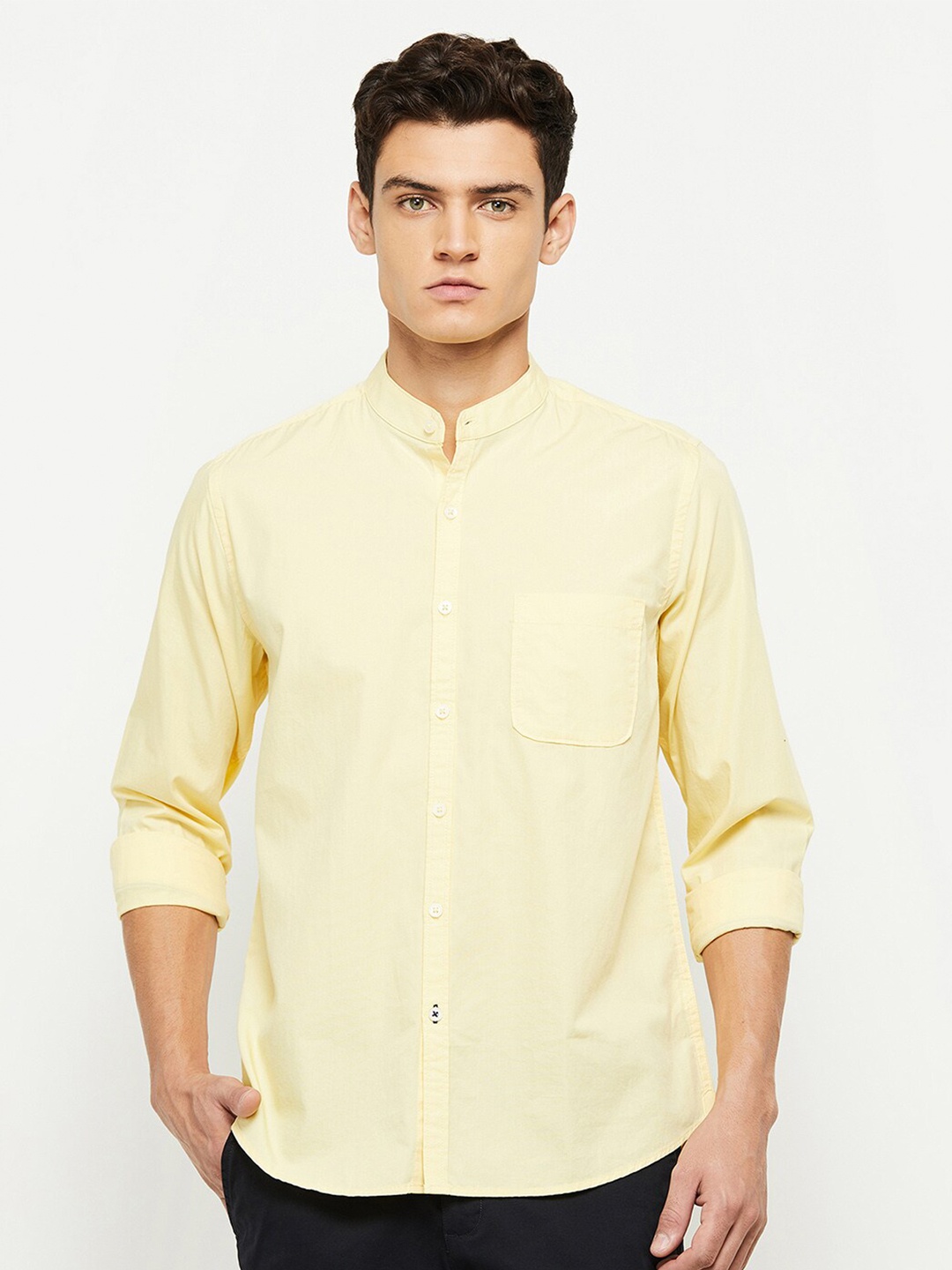 max Men Yellow Solid Casual Shirt