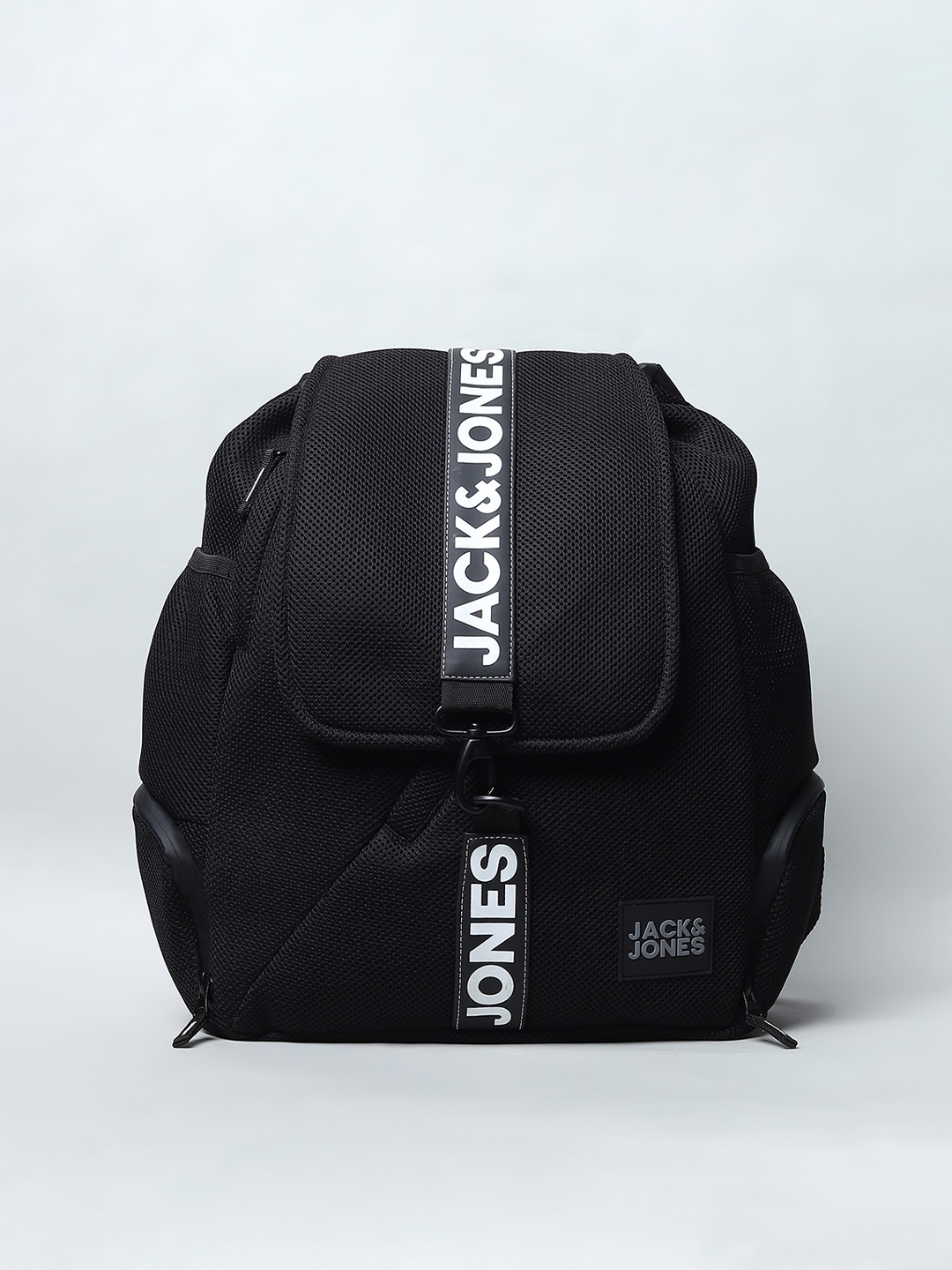 Jack & Jones Men Black Typography Printed Jacroamer Mesh Backpack