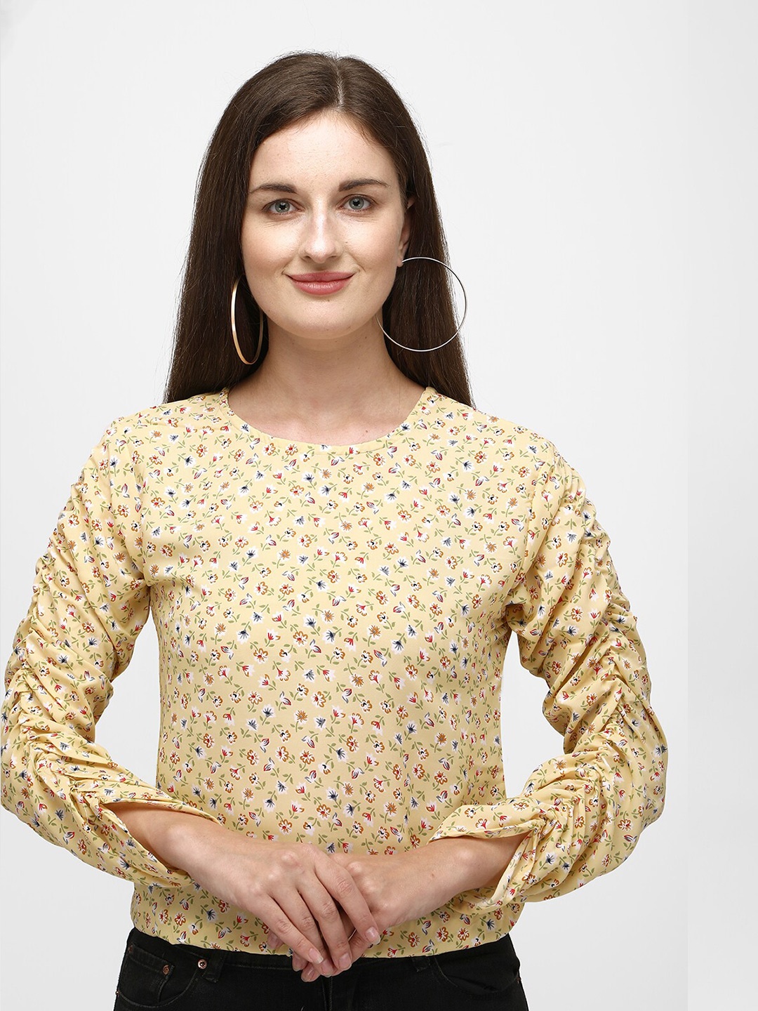 WinEra Women Yellow Floral Print Polyester Top