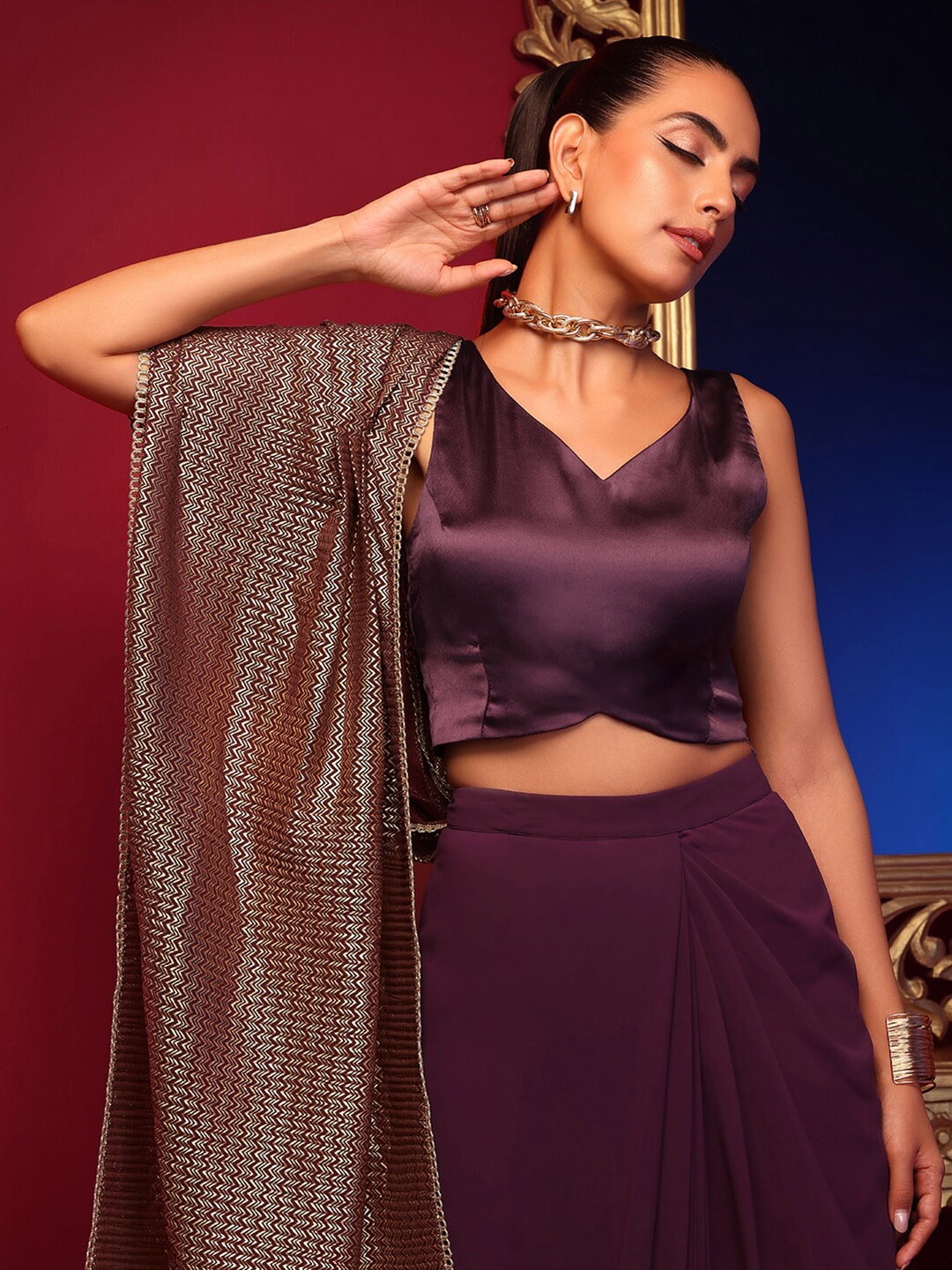INDYA X ASHISH SONI Women Purple Satin Crop Top