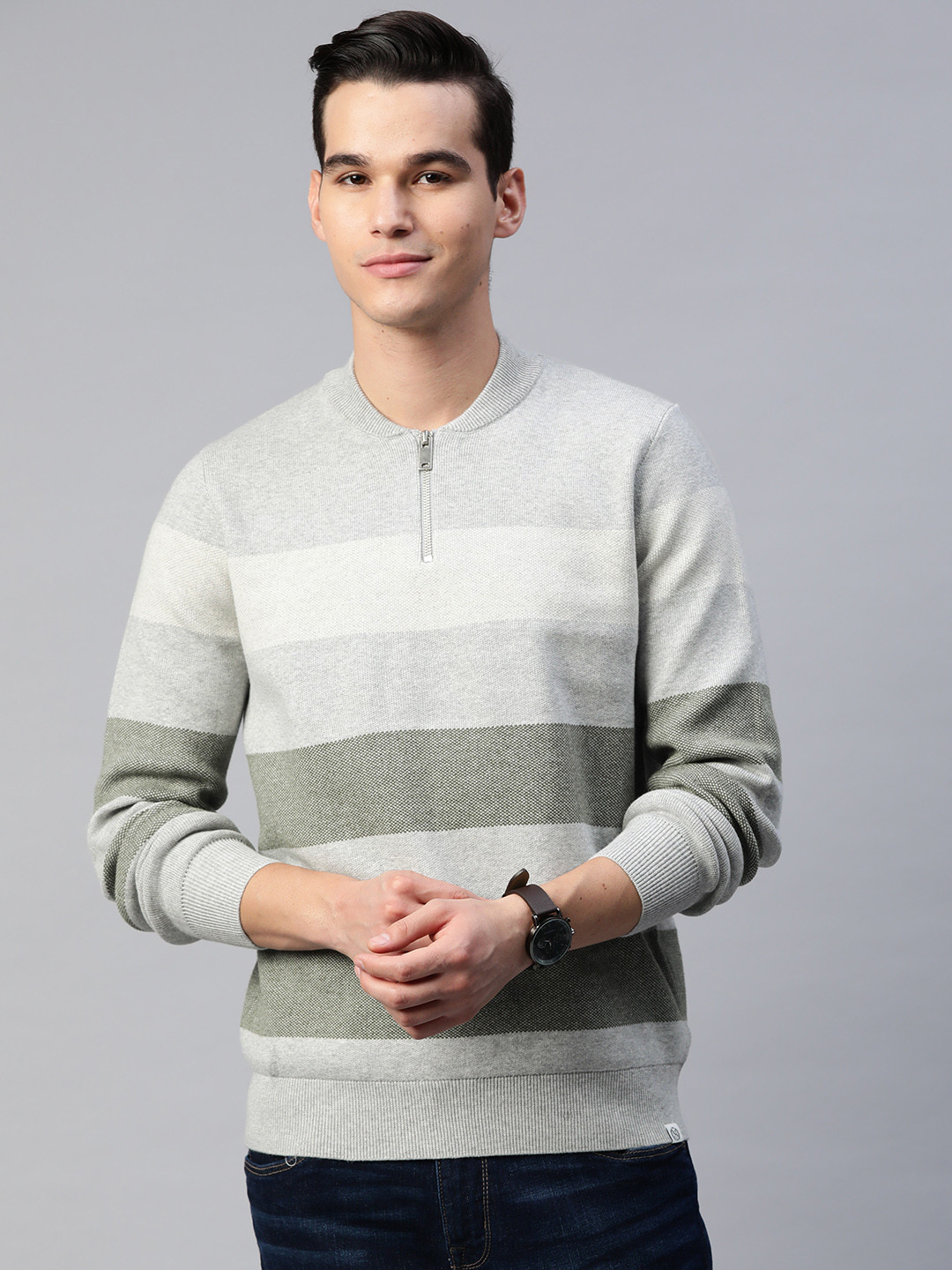 Marks & Spencer Striped Half Zipper Pullover, Grey melange
Marks & Spencer Striped Half Zipper Pullover, Grey melange
