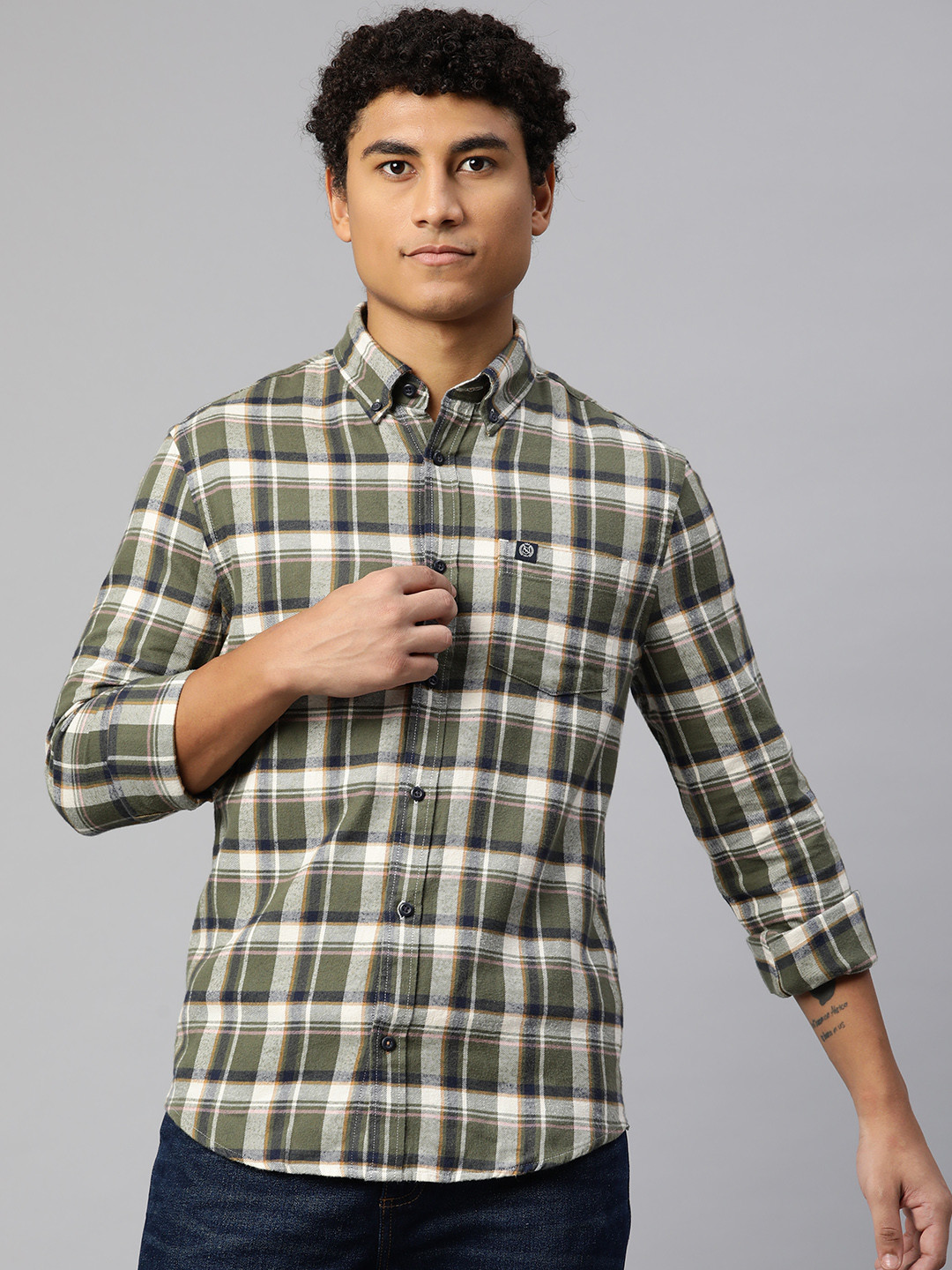 Marks & Spencer Men Olive Green & Cream-Coloured Pure Cotton Tartan Checked Casual Shirt
Marks & Spencer Men Olive Green & Cream-Coloured Pure Cotton Tartan Checked Casual Shirt
