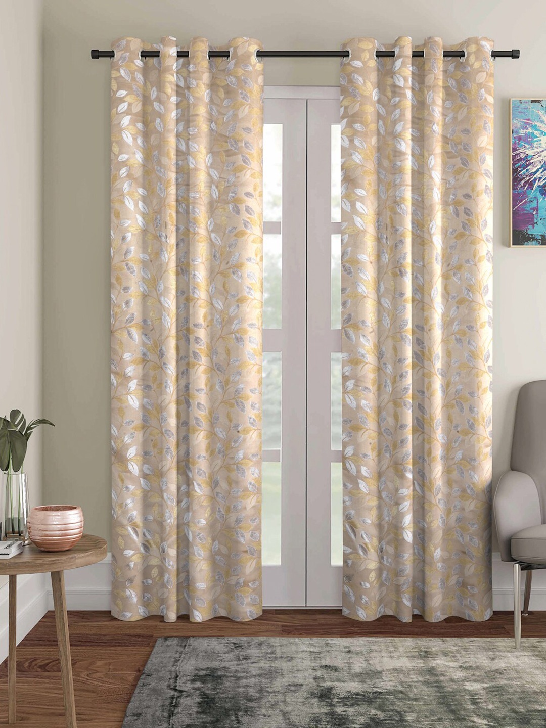 ROMEE Cream-Coloured & Gold-Toned Set of 2 Leaf Printed Room Darkening Long Door Curtains
ROMEE Cream-Coloured & Gold-Toned Set of 2 Leaf Printed Room Darkening Long Door Curtains