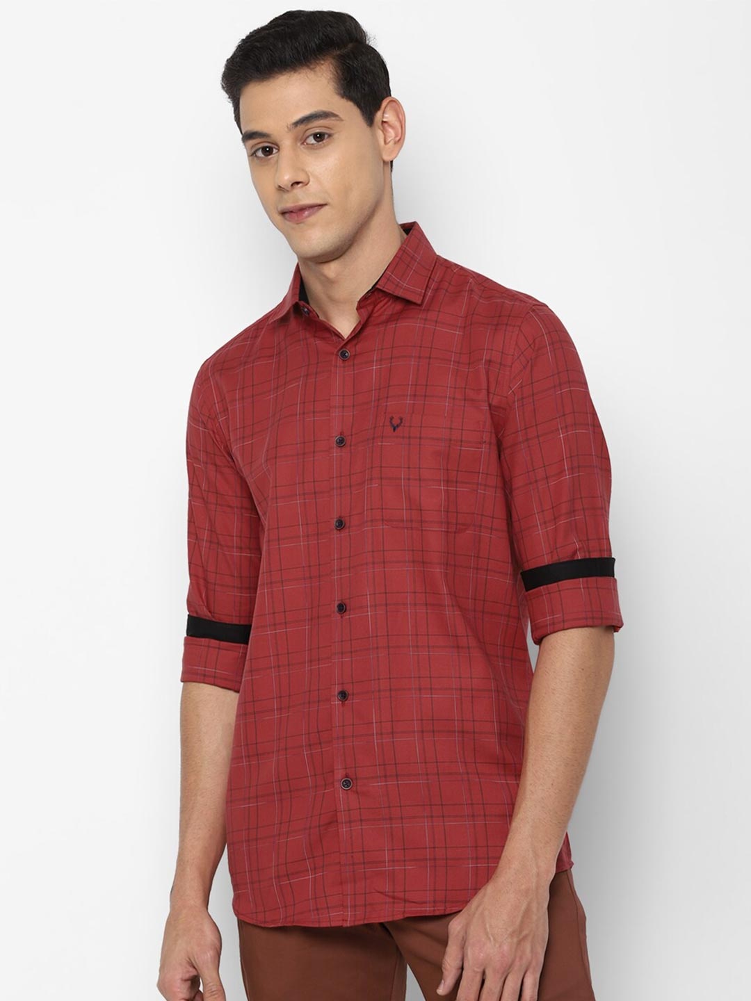Allen Solly Men Maroon Checked Cotton Slim Fit Casual Shirt