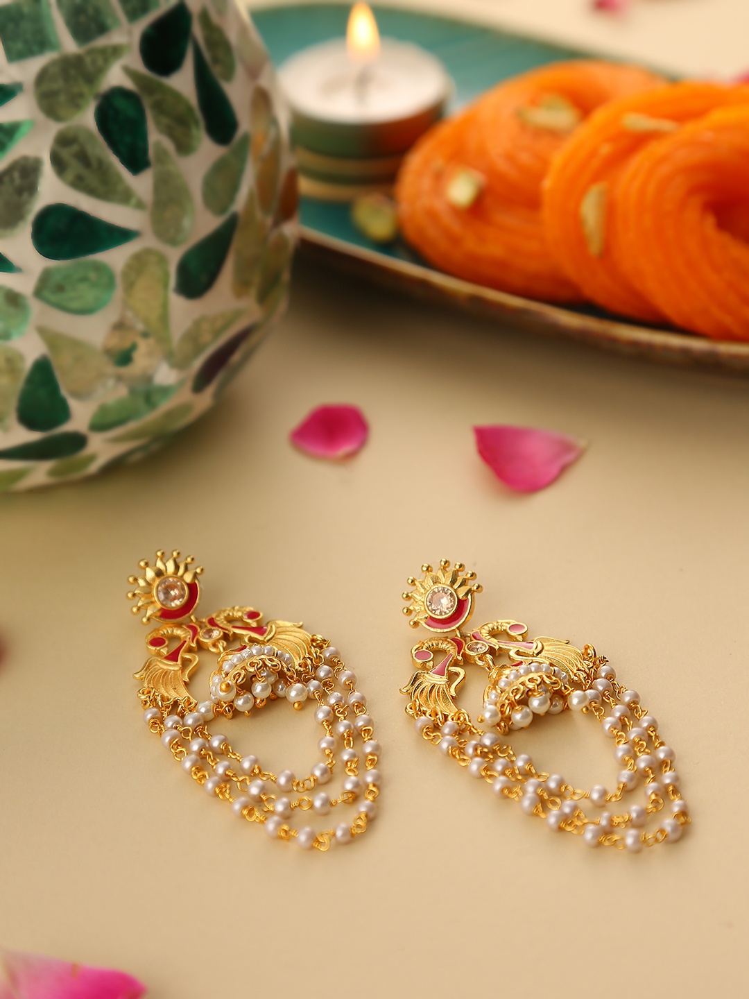 Voylla Gold-Toned Contemporary Jhumkas Earrings