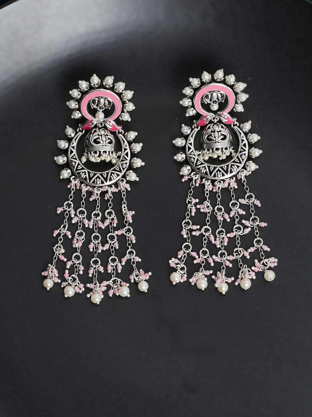 Voylla Silver-Toned Contemporary Jhumkas Earrings