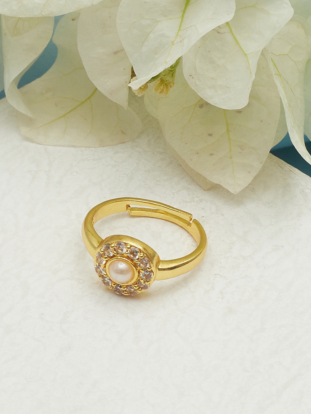 Voylla Gold-Plated White CZ-Studded Finger Ring