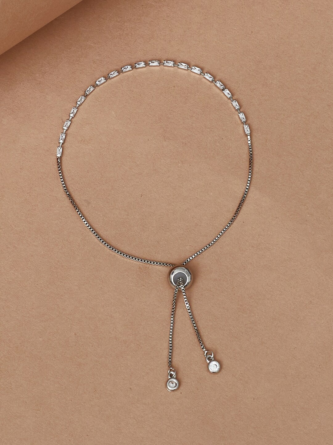 Voylla Women Silver-Toned & White Brass Silver-Plated Link Bracelet