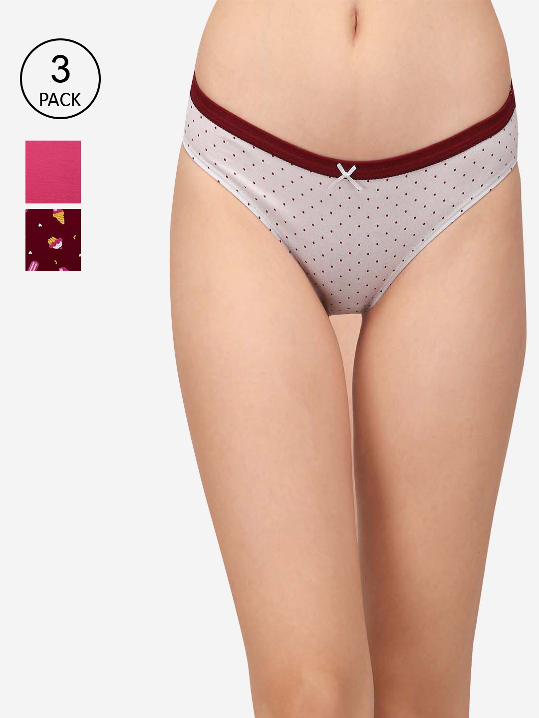 SOIE Women Mid Rise Medium Coverage Solid and Printed Cotton Stretch Briefs (Pack of 3), Multi
SOIE Women Mid Rise Medium Coverage Solid and Printed Cotton Stretch Briefs (Pack of 3), Multi