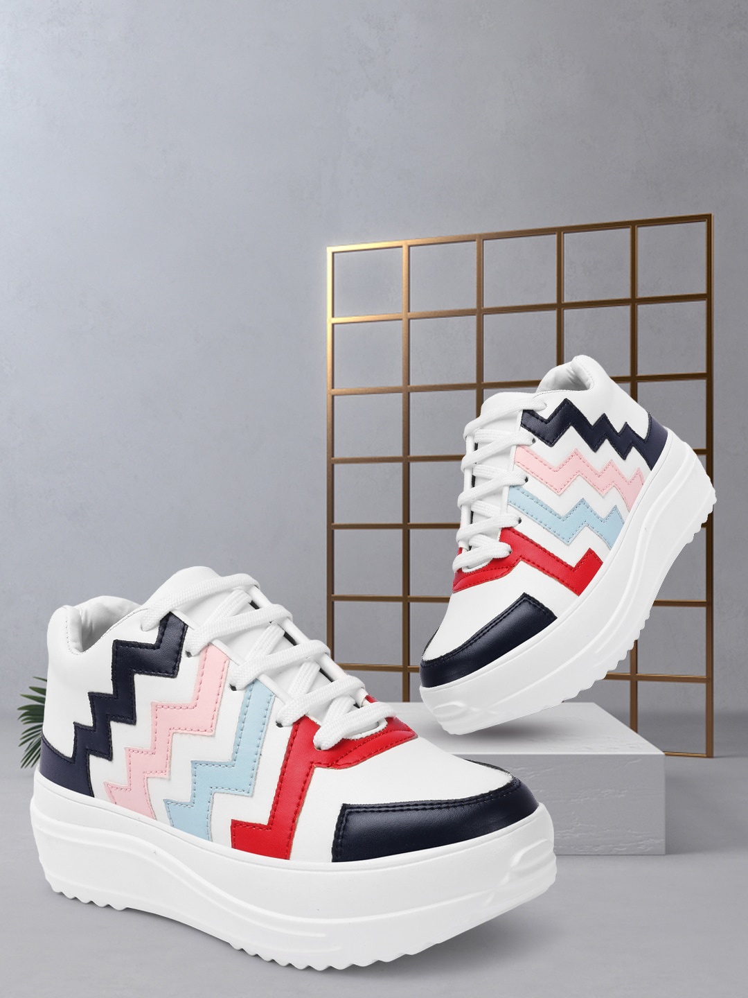 VENDOZ Women White Colourblocked Sneakers