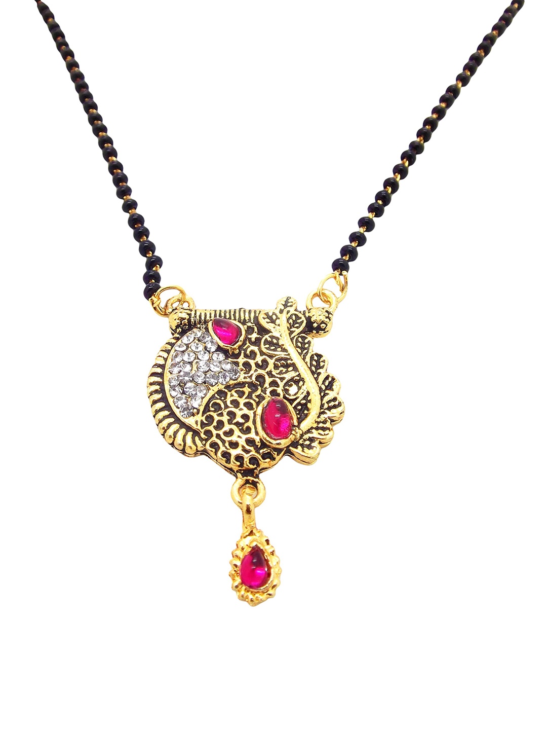 FEMMIBELLA Gold-Plated White & Black Stone-Studded & Beaded Mangalsutra
FEMMIBELLA Gold-Plated White & Black Stone-Studded & Beaded Mangalsutra