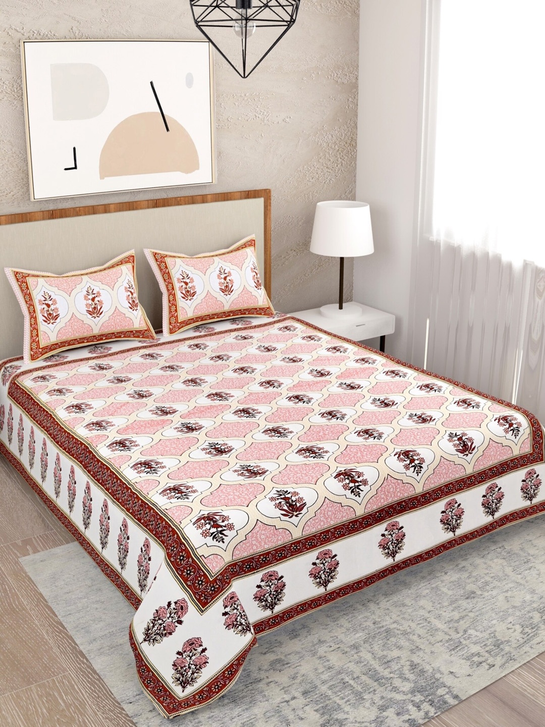Salona Bichona Adults Peach & White Floral 120 TC Queen Bedsheet with 2 Pillow Covers
Salona Bichona Adults Peach & White Floral 120 TC Queen Bedsheet with 2 Pillow Covers