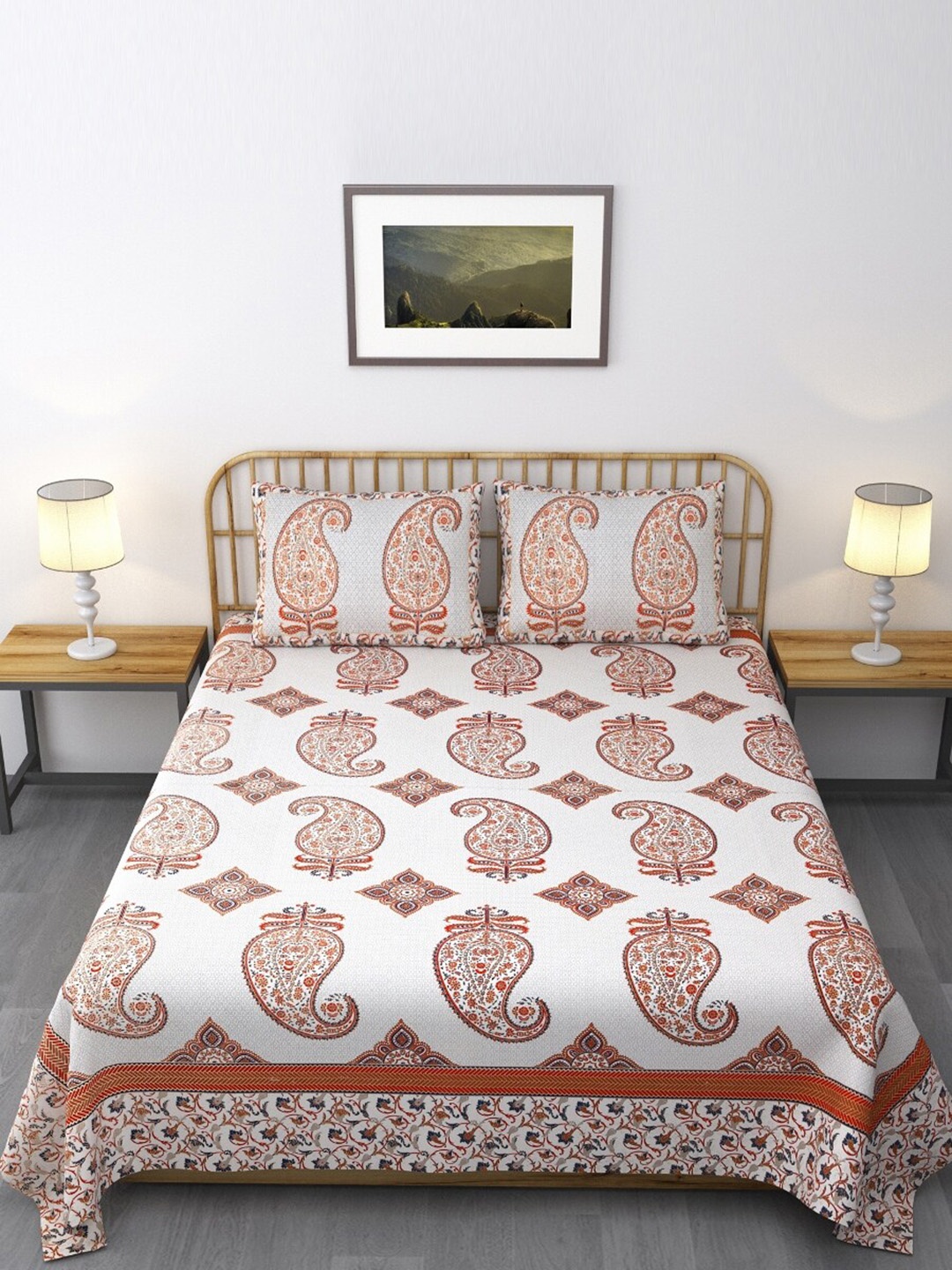 Salona Bichona Grey & Orange Ethnic Motifs 120 TC Queen Bedsheet with 2 Pillow Covers
Salona Bichona Grey & Orange Ethnic Motifs 120 TC Queen Bedsheet with 2 Pillow Covers
