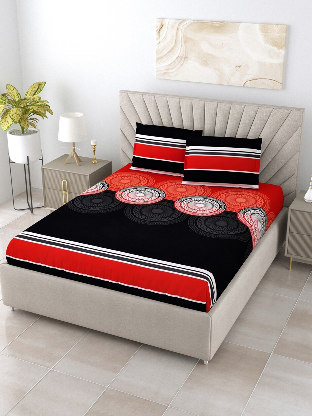 Salona Bichona Adults Red & Black Geometric 120 TC King Bedsheet with 2 Pillow Covers
Salona Bichona Adults Red & Black Geometric 120 TC King Bedsheet with 2 Pillow Covers