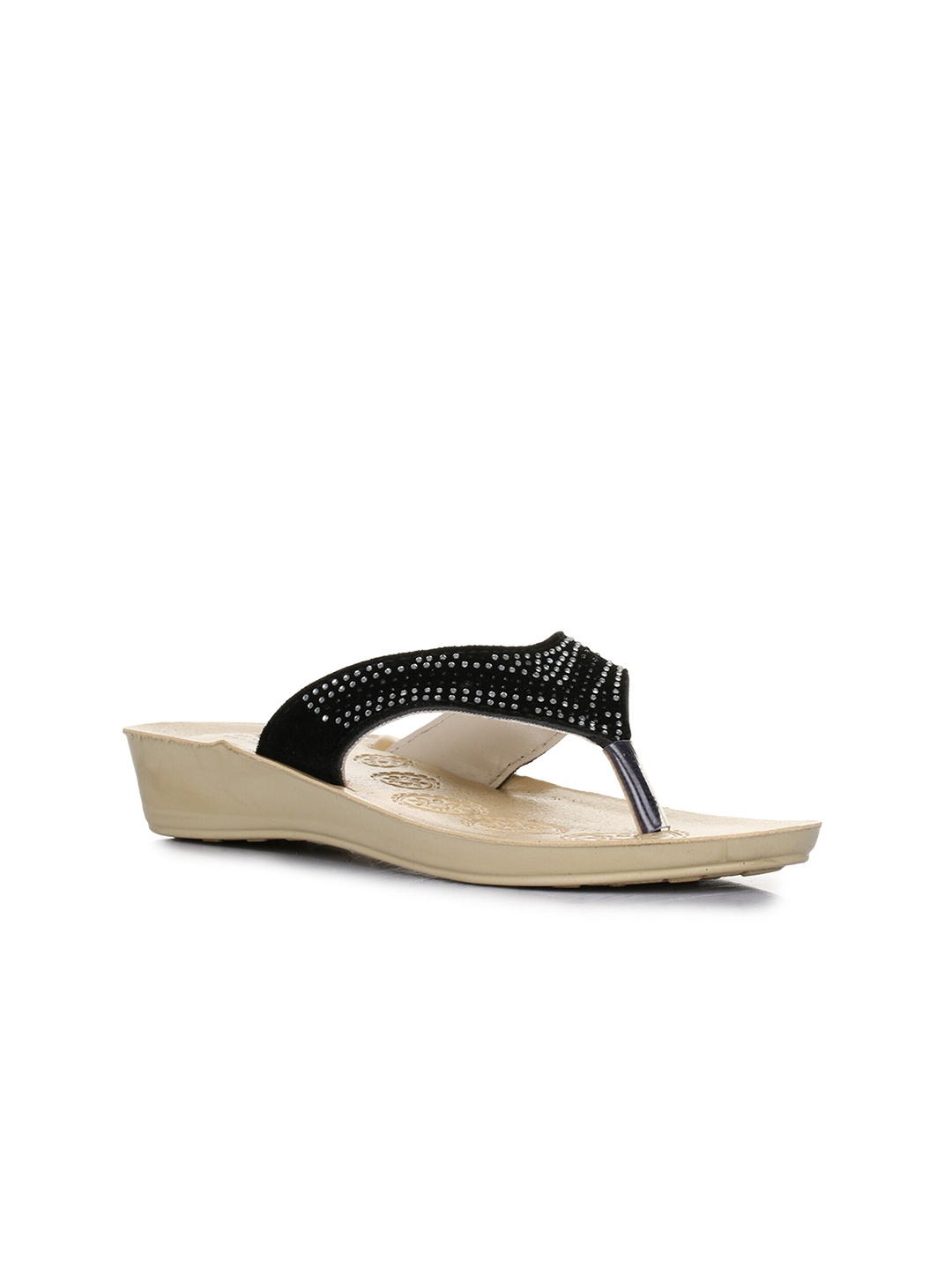 Liberty Women Black Embellished T-Strap Flats