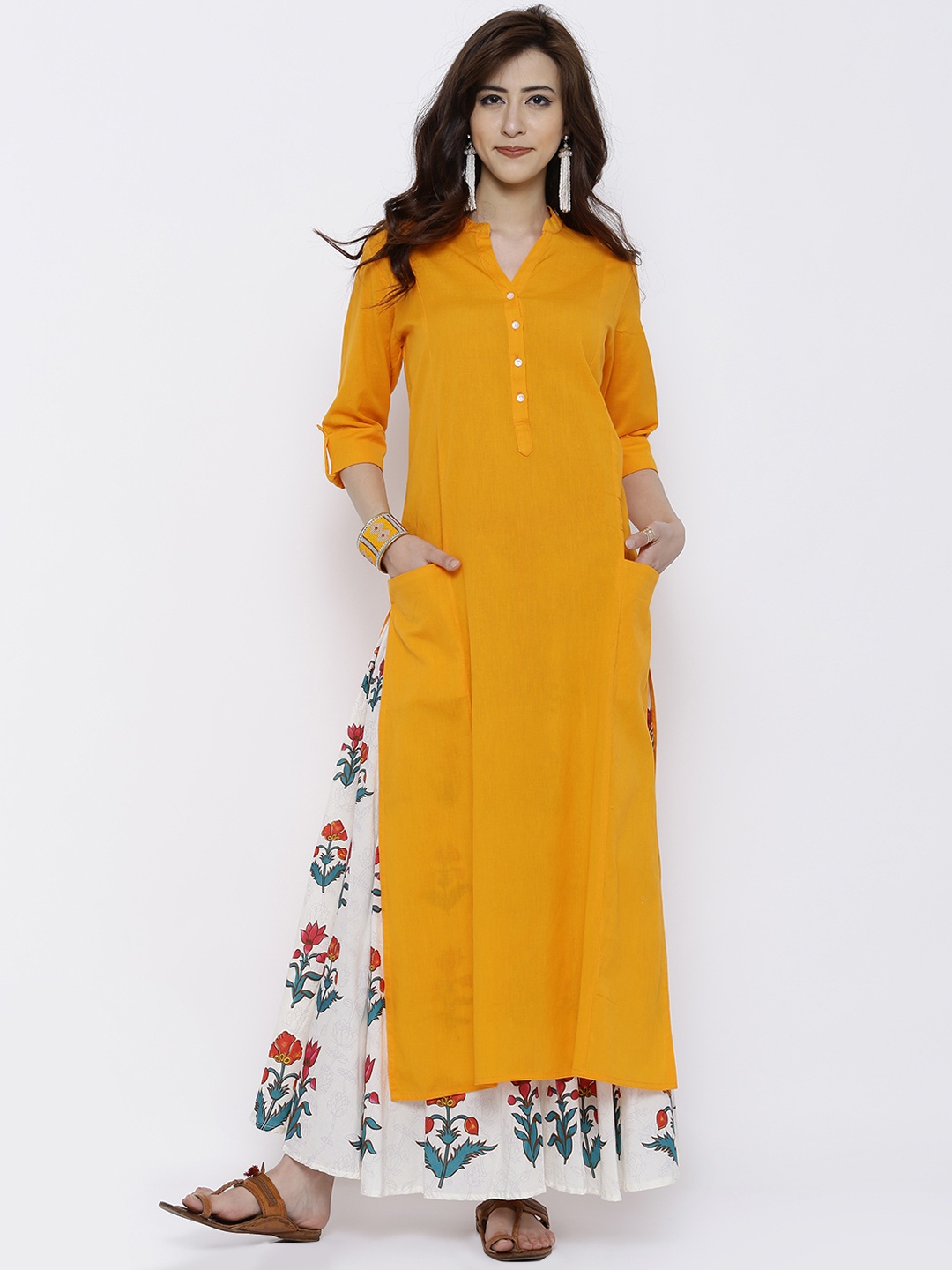 Vishudh Women Yellow Solid Straight Kurta