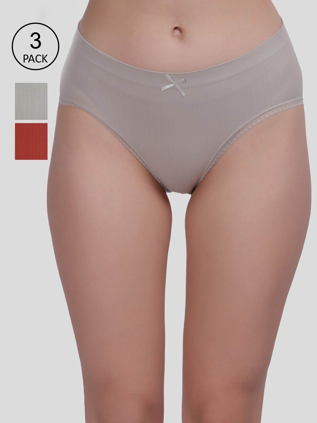 Amour Secret Women Pack Of 3 Grey Green & Rust Solid Hipster Briefs