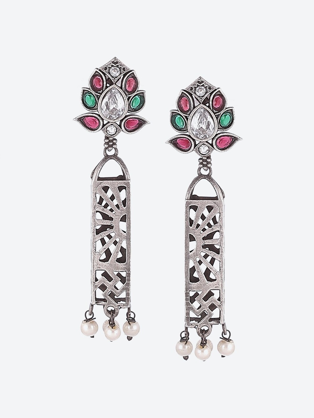 Rangriti Women Oxidized Red & Green Contemporary Drop Earrings