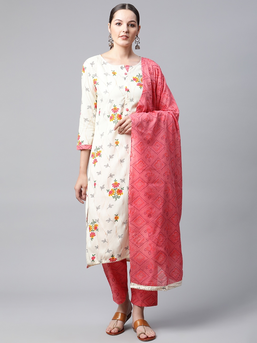 MEERA FAB Women White & Pink Floral Sequinned Pure Cotton Kurta with Palazzos & Dupatta
MEERA FAB Women White & Pink Floral Sequinned Pure Cotton Kurta with Palazzos & Dupatta