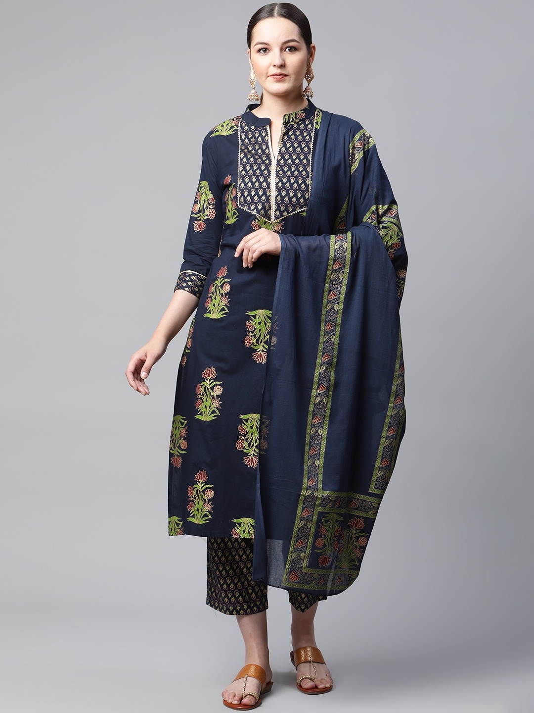 MEERA FAB Women Navy Blue Ethnic Motifs Printed Pure Cotton Kurta with Palazzos & Dupatta
MEERA FAB Women Navy Blue Ethnic Motifs Printed Pure Cotton Kurta with Palazzos & Dupatta