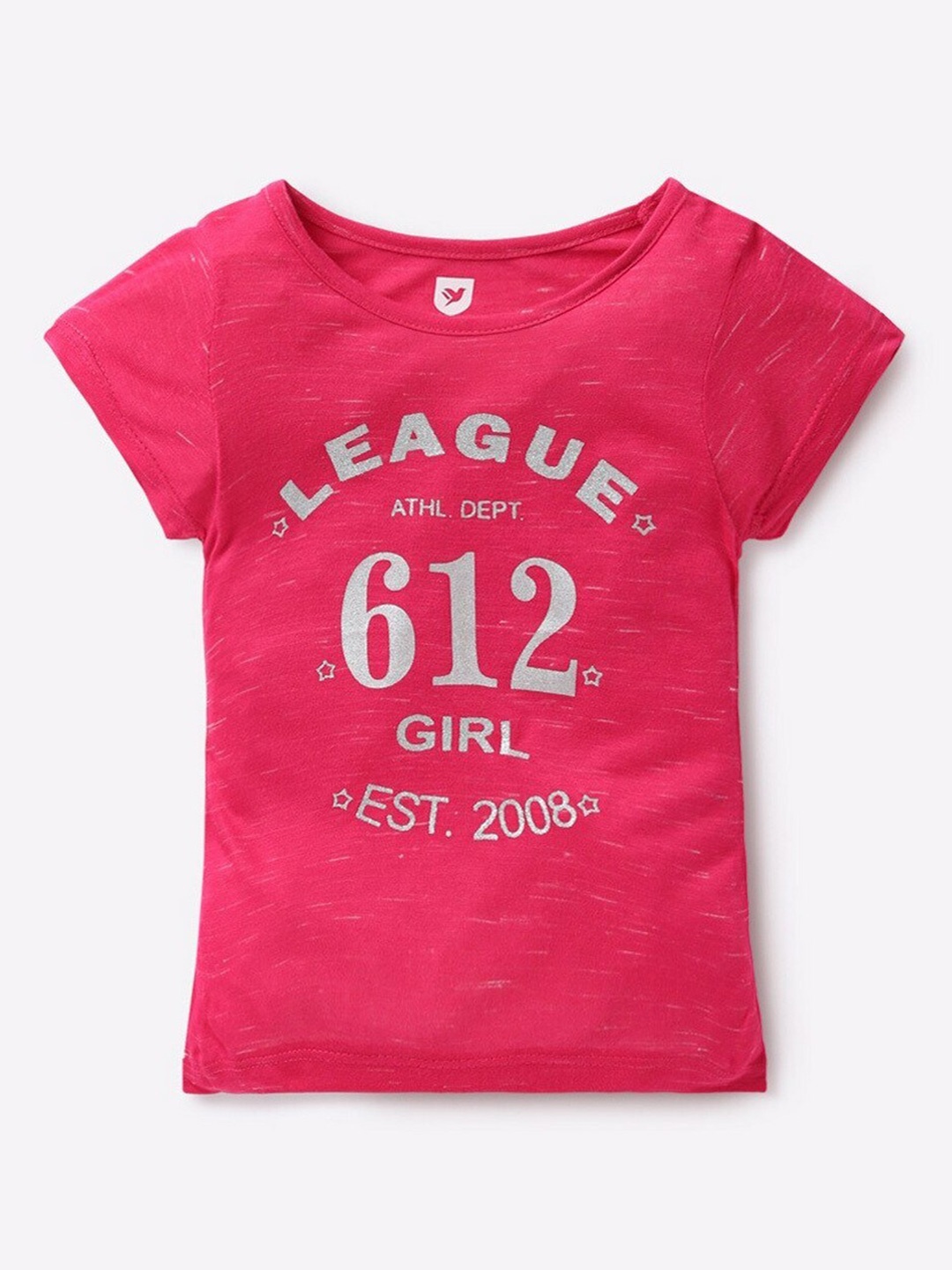 612League Girls Fuchsia Typography Printed Pure Cotton Top