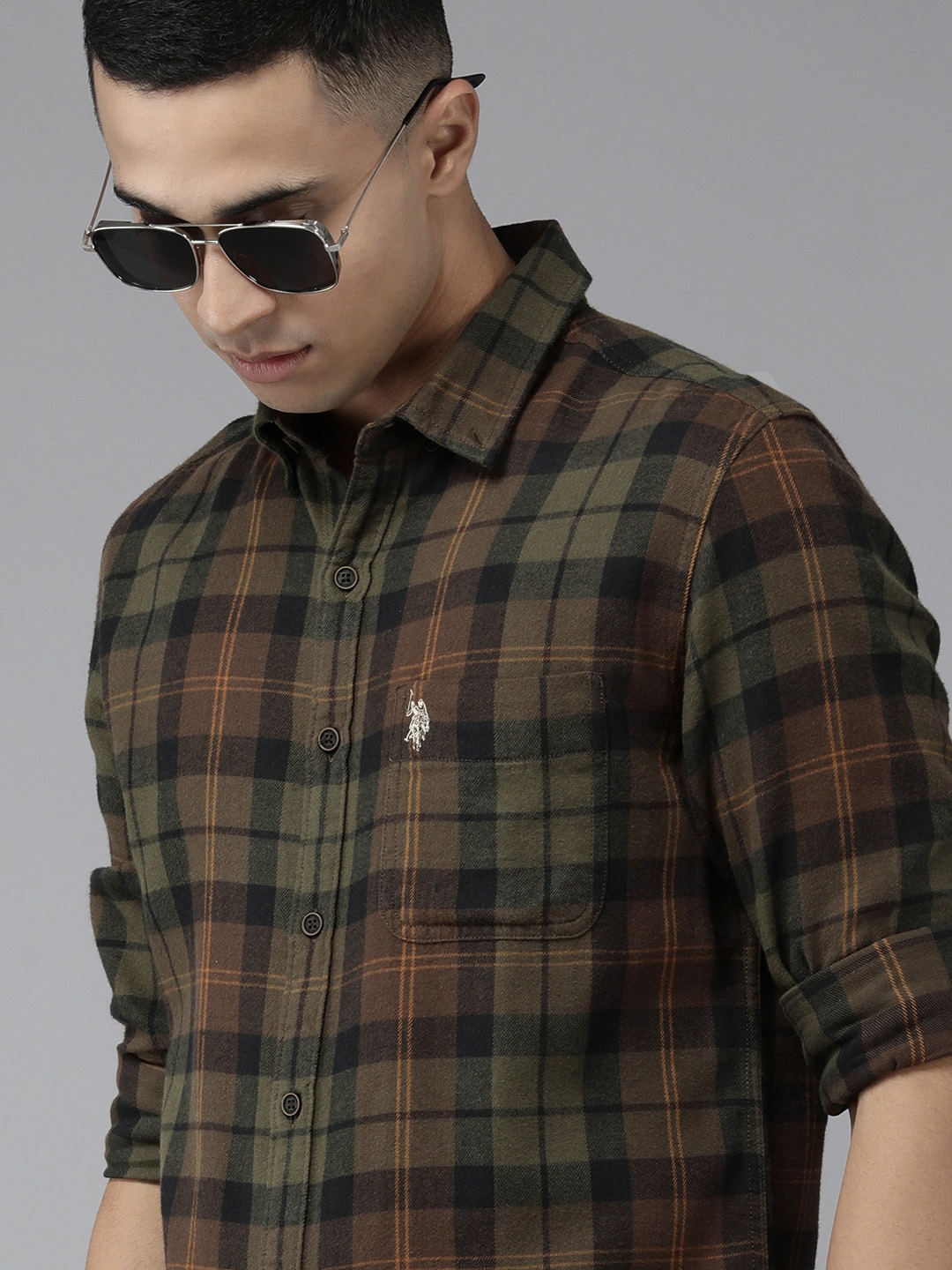 U S Polo Assn Denim Co Men Olive Green Slim Fit Tartan Checks Pure Cotton Casual Shirt
U S Polo Assn Denim Co Men Olive Green Slim Fit Tartan Checks Pure Cotton Casual Shirt