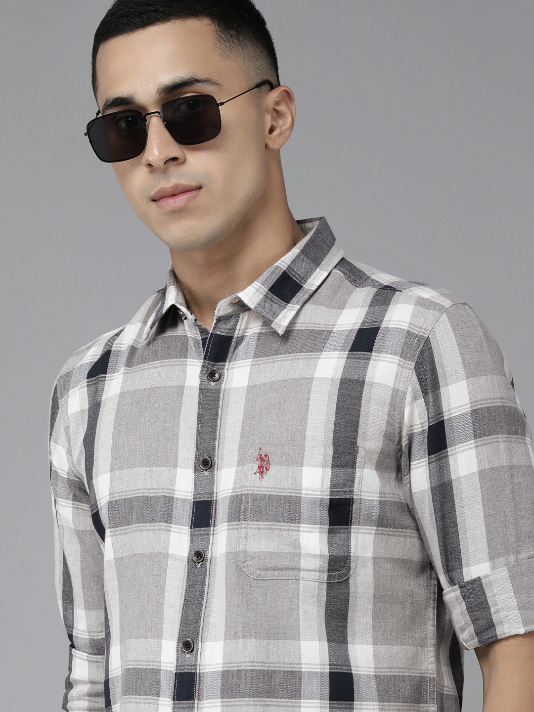 U S Polo Assn Denim Co Men Grey Slim Fit Tartan Checks Pure Cotton Casual Shirt
U S Polo Assn Denim Co Men Grey Slim Fit Tartan Checks Pure Cotton Casual Shirt