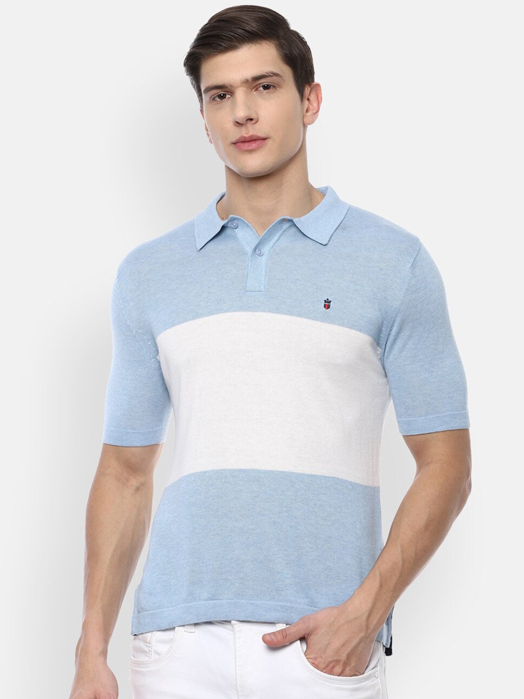 Louis Philippe Jeans Men Blue & White Colourblocked Cotton Polo Collar Slim Fit T-shirt
Louis Philippe Jeans Men Blue & White Colourblocked Cotton Polo Collar Slim Fit T-shirt