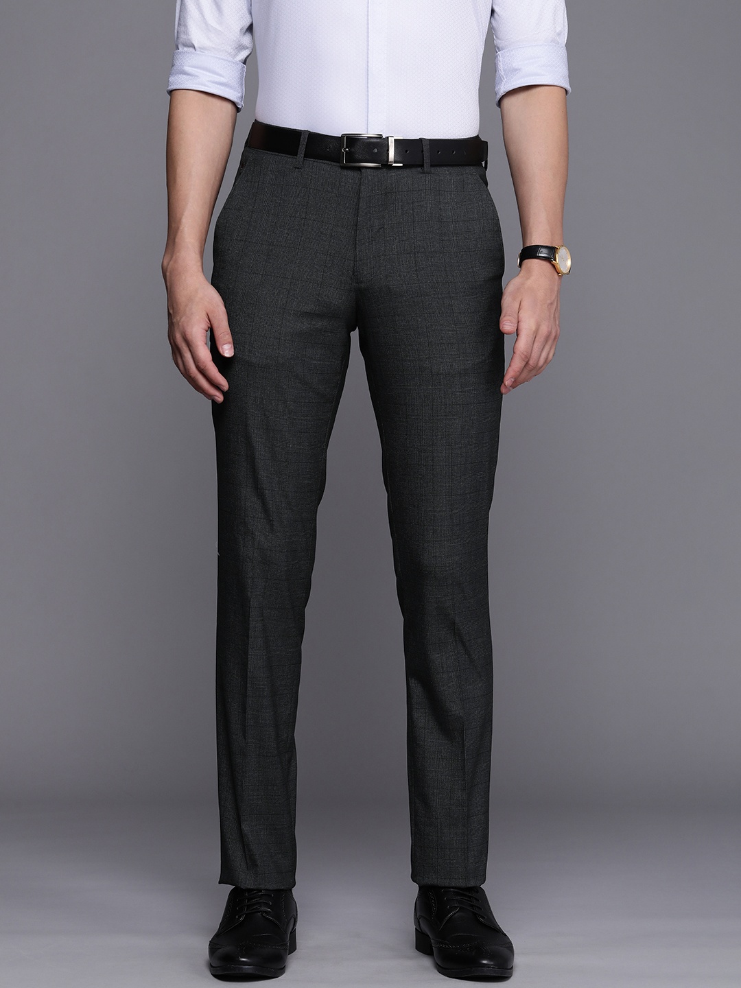 Louis Philippe Men Charcoal Grey Checked Self Design Slim Fit Mid-Rise Formal Trousers
Louis Philippe Men Charcoal Grey Checked Self Design Slim Fit Mid-Rise Formal Trousers