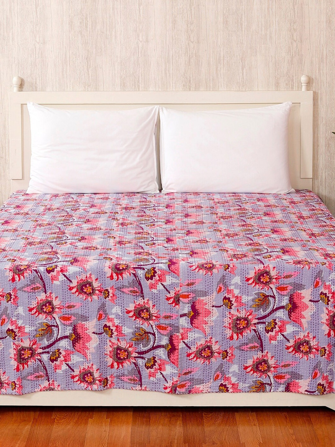 HANDICRAFT PALACE Grey & Pink Floral Printed Kantha Embroidered Cotton Double Bed Cover
HANDICRAFT PALACE Grey & Pink Floral Printed Kantha Embroidered Cotton Double Bed Cover