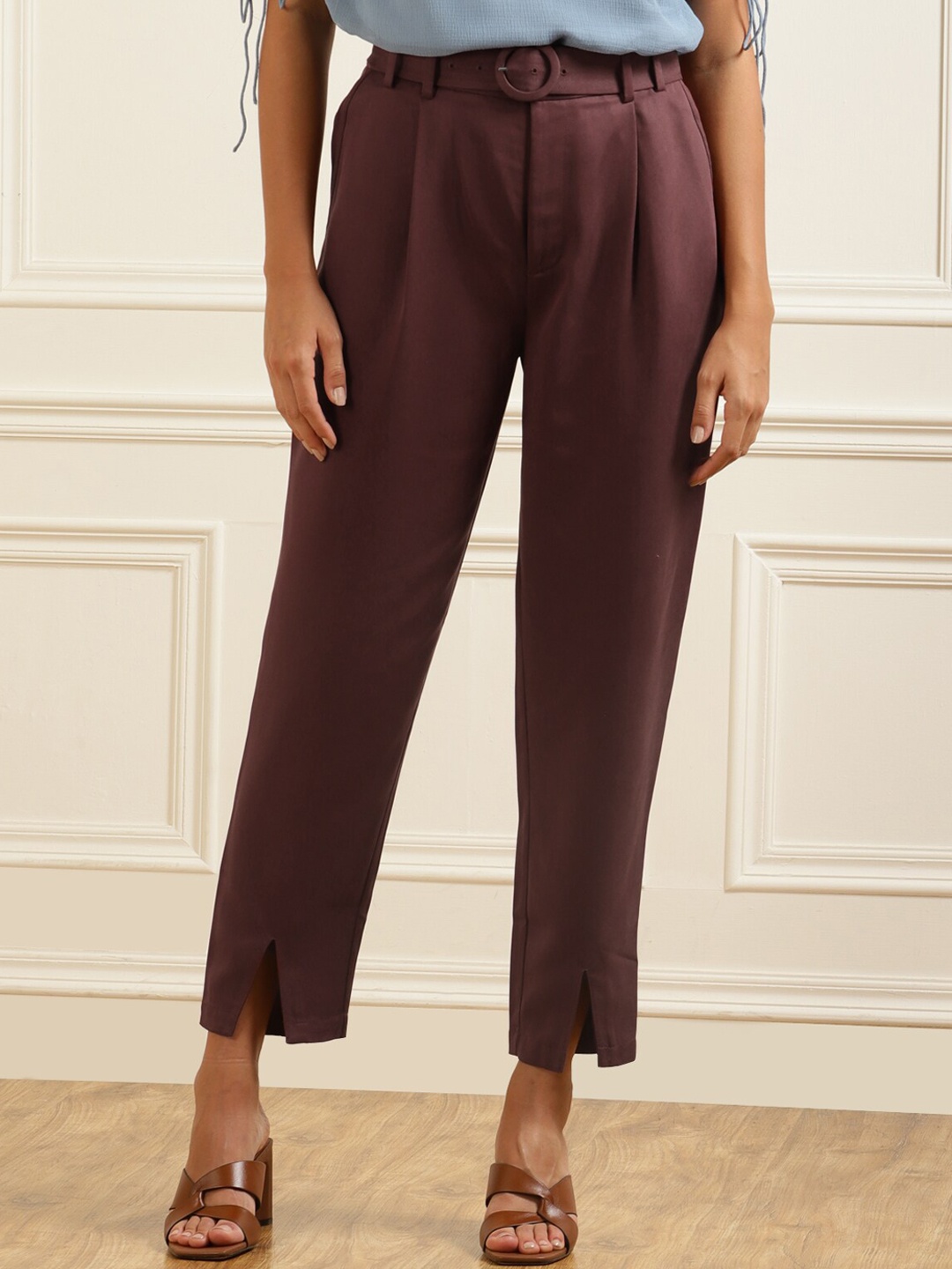 Ted Baker Women Brown Solid Easy Wash Panelled Barrel Leg High-Waist Pleated Trousers
Ted Baker Women Brown Solid Easy Wash Panelled Barrel Leg High-Waist Pleated Trousers