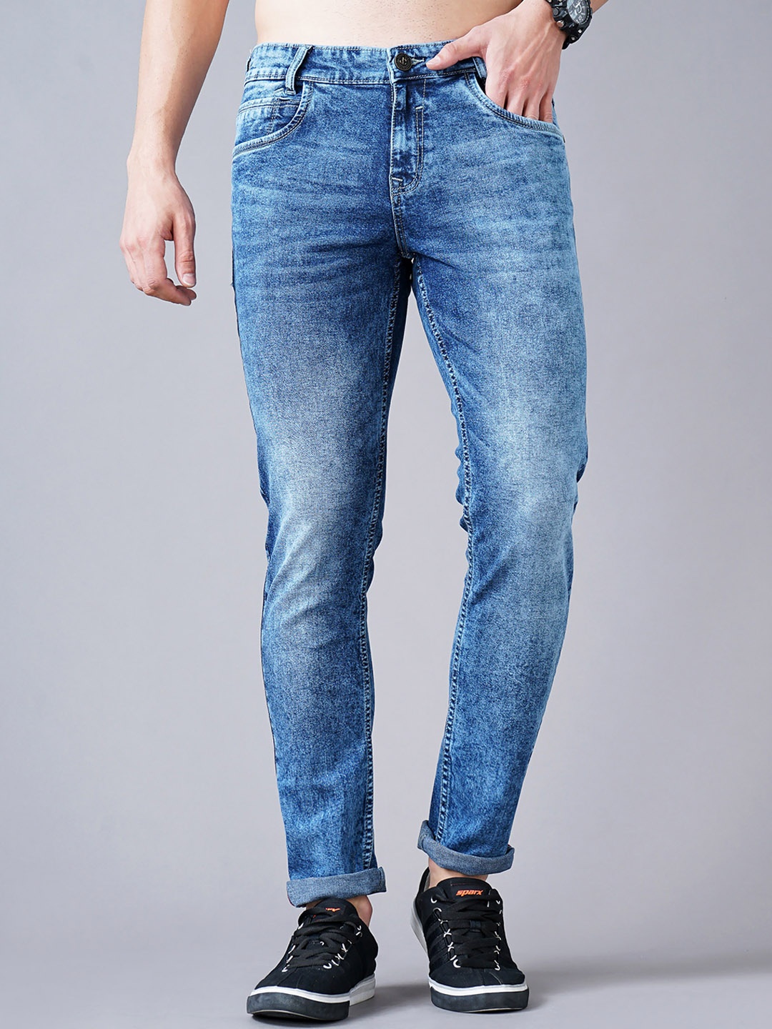 Jean Cafe Men Blue Jean Slim Fit Heavy Fade Jeans
