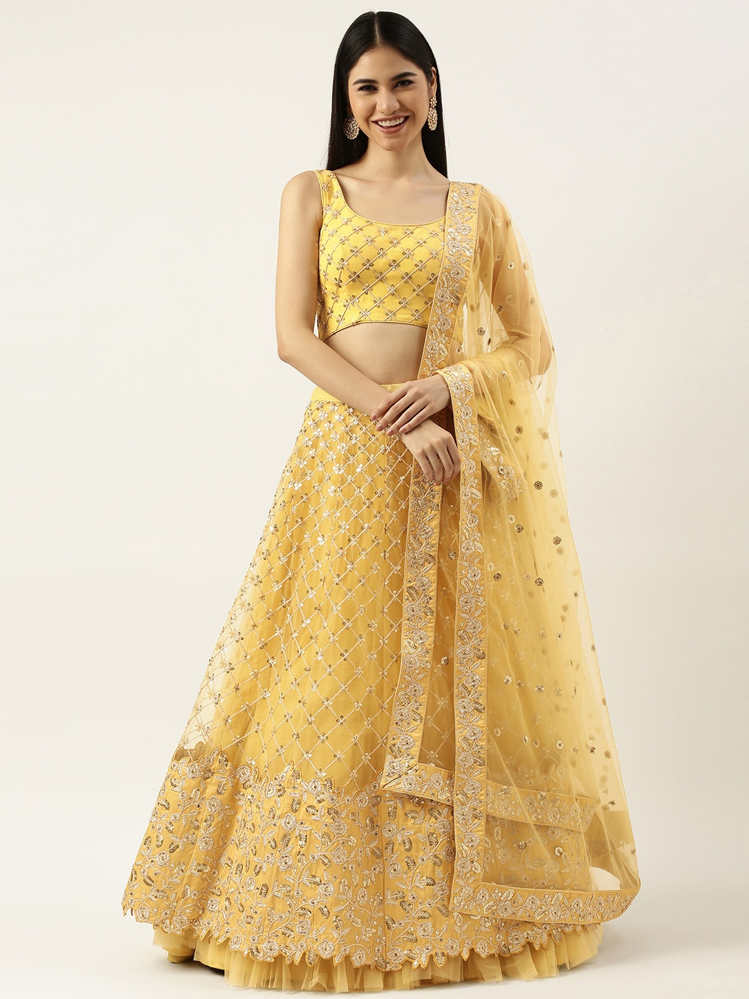 panchhi Yellow & Embellished Sequinned Semi-Stitched Lehenga & Unstitched Blouse With Dupatta
panchhi Yellow & Embellished Sequinned Semi-Stitched Lehenga & Unstitched Blouse With Dupatta