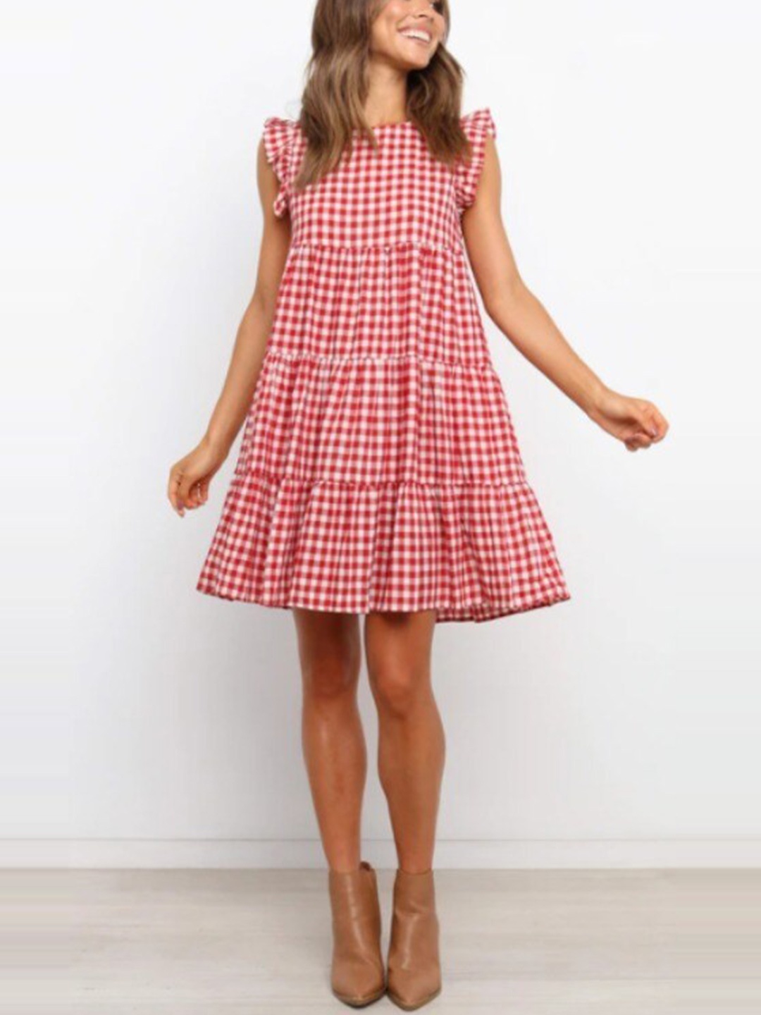 BoStreet Women Red Checked A-Line Dress