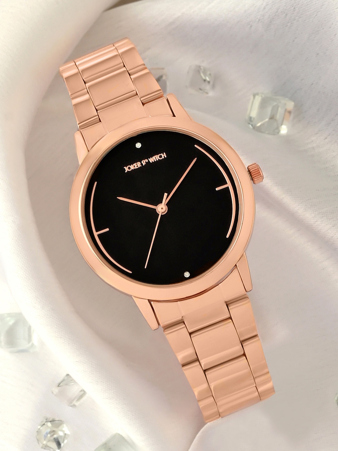 JOKER & WITCH Women Black Dial & Rose Gold Toned Stainless Steel Straps Analogue Watch
JOKER & WITCH Women Black Dial & Rose Gold Toned Stainless Steel Straps Analogue Watch
