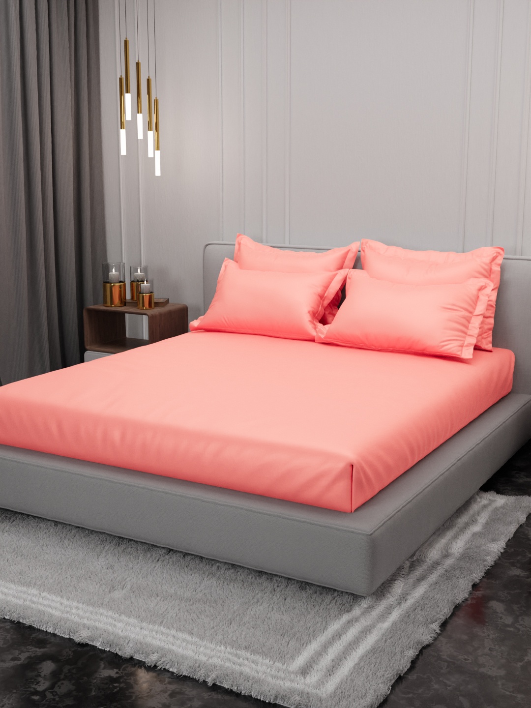 Stoa Paris Date Night Collection Peach 300 TC Satin King Bedsheet with 4 Pillow Covers
Stoa Paris Date Night Collection Peach 300 TC Satin King Bedsheet with 4 Pillow Covers