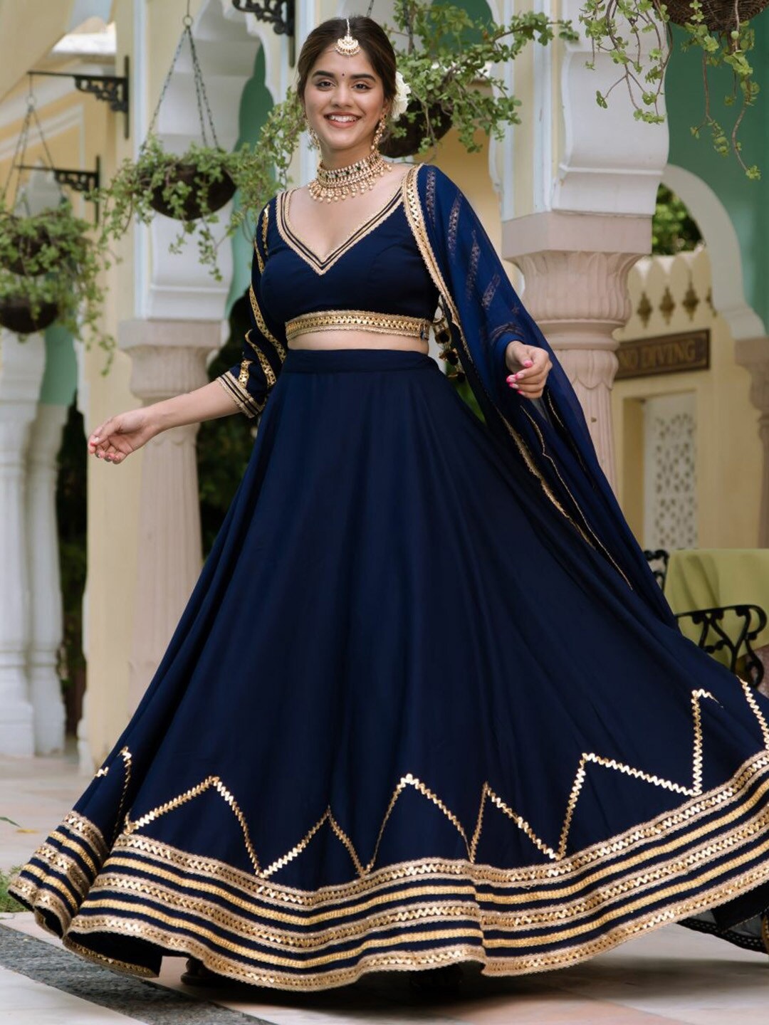 Lavanya The Label Navy Blue & Gold-Toned Ready to Wear Lehenga & Blouse With Dupatta
Lavanya The Label Navy Blue & Gold-Toned Ready to Wear Lehenga & Blouse With Dupatta