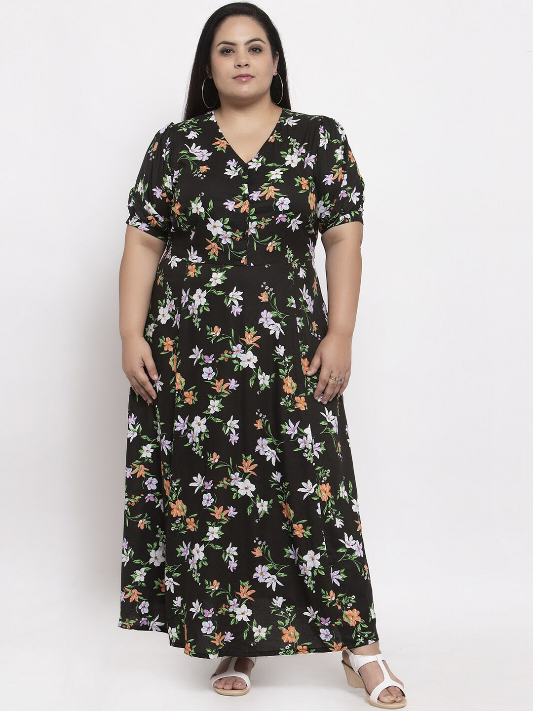 plusS Women Black Floral Printed Puff Sleeves Maxi Dress
plusS Women Black Floral Printed Puff Sleeves Maxi Dress