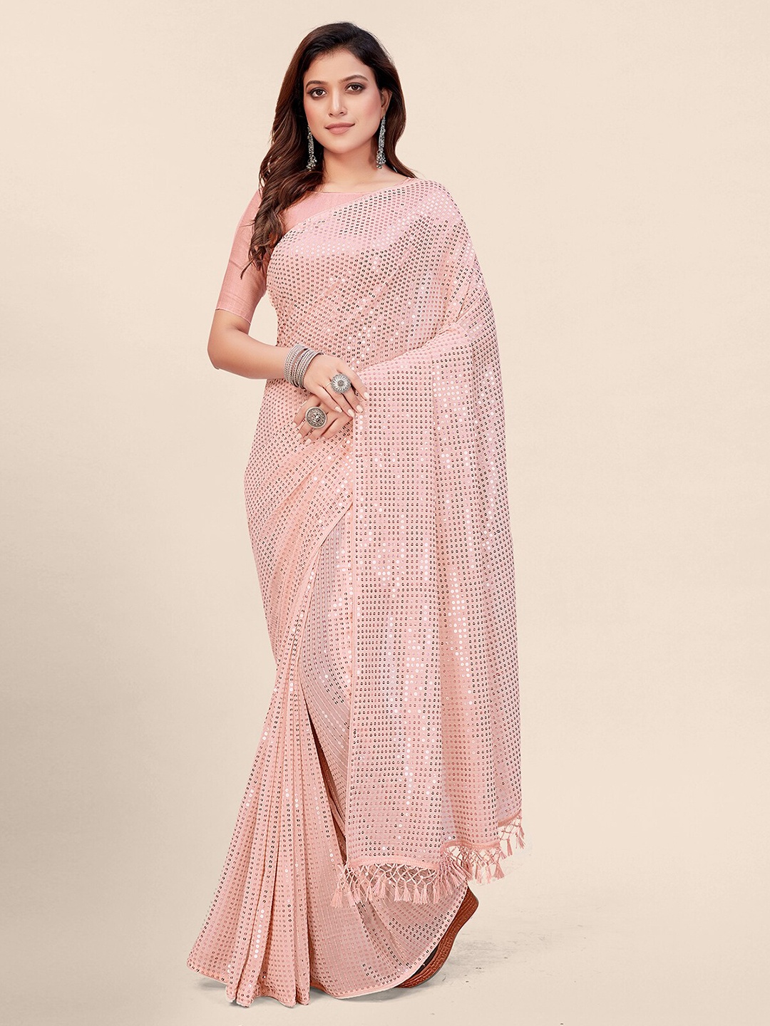 Mitera Rose Embellished Sequinned Pure Georgette Saree