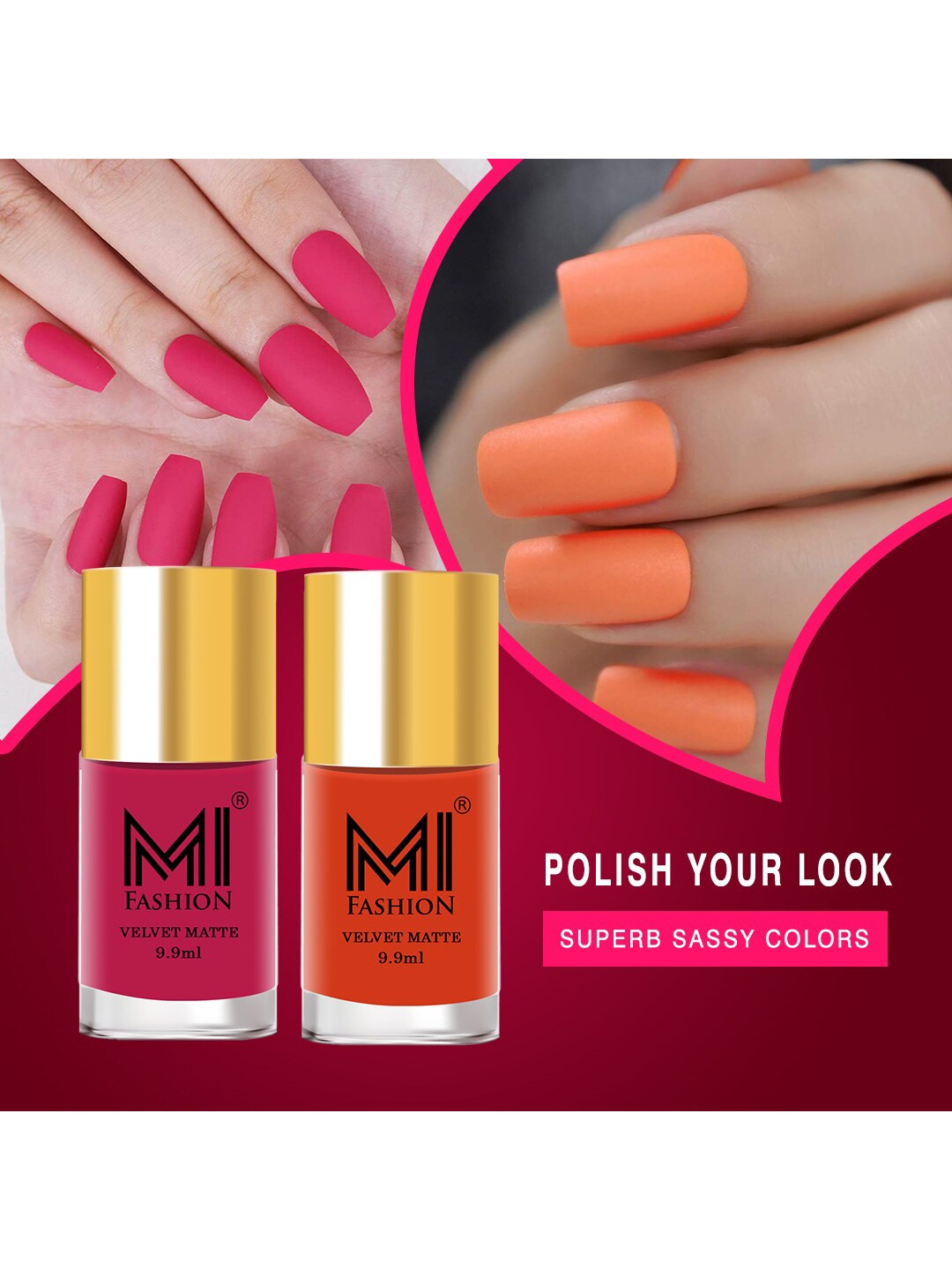 MI FASHION Set of 2 Velvet Matte Truly Unique Long Lasting Nail Polish - 9.9 ml Each, Pink
MI FASHION Set of 2 Velvet Matte Truly Unique Long Lasting Nail Polish - 9.9 ml Each, Pink