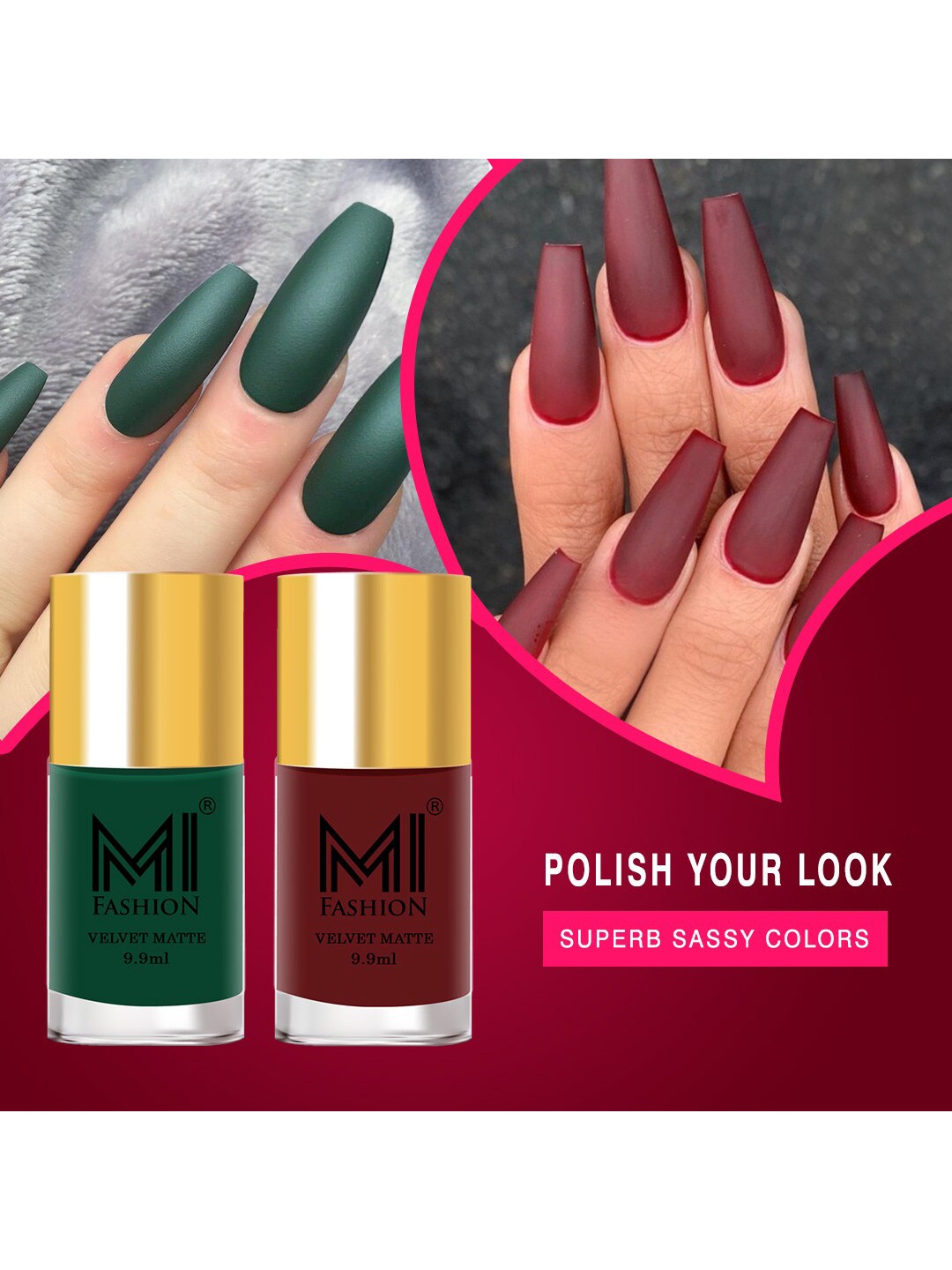 MI FASHION Set of 2 Velvet Matte Truly Unique Long Lasting Nail Polish - 9.9 ml Each, Maroon
MI FASHION Set of 2 Velvet Matte Truly Unique Long Lasting Nail Polish - 9.9 ml Each, Maroon