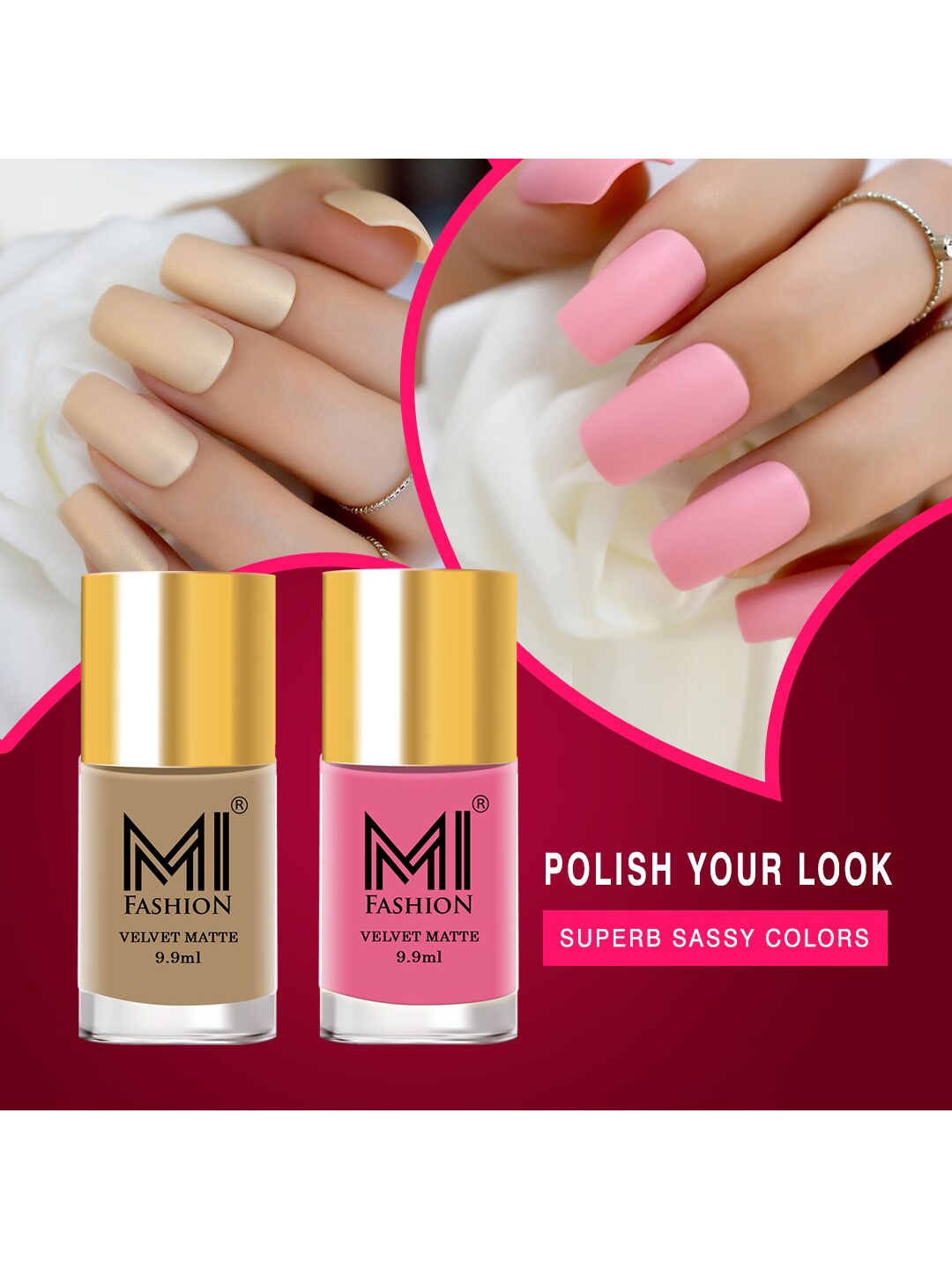 MI FASHION Set of 2 Velvet Matte Truly Unique Long Lasting Nail Polish - 9.9 ml Each, Beige
MI FASHION Set of 2 Velvet Matte Truly Unique Long Lasting Nail Polish - 9.9 ml Each, Beige